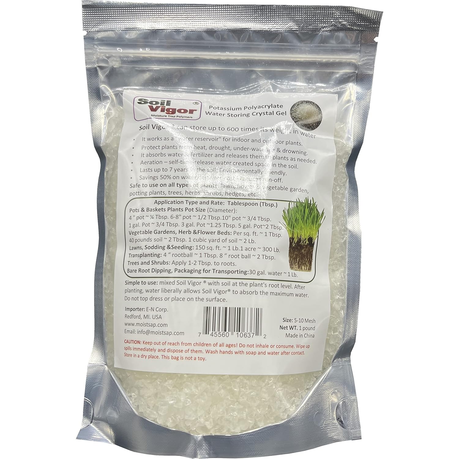 Trampa de humedad del suelo de 1 libra de potasio súper absorbente de polímero de gránulos de hidrogel Soil Vigor