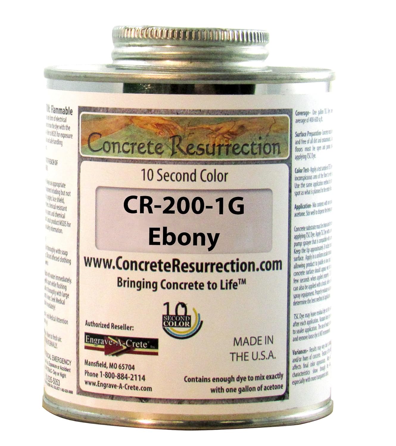 Ten Second Color (TSC) Concentrado de tinte para hormigón hace 1 galón (ébano) de grado profesional y fácil de usar. Colores llamativos brillantes.