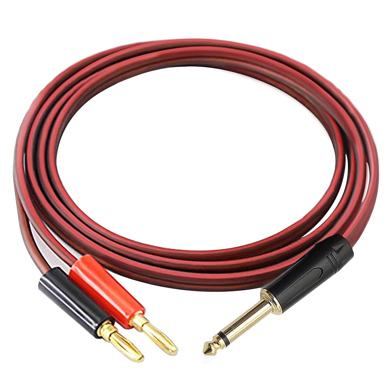 Cable de altavoz TS a Banana de 14, cable de audio de altavoz TS a Banana de 0.250 in, chapado en oro 14 TS macho a doble Banana Plugs OFC HiFi