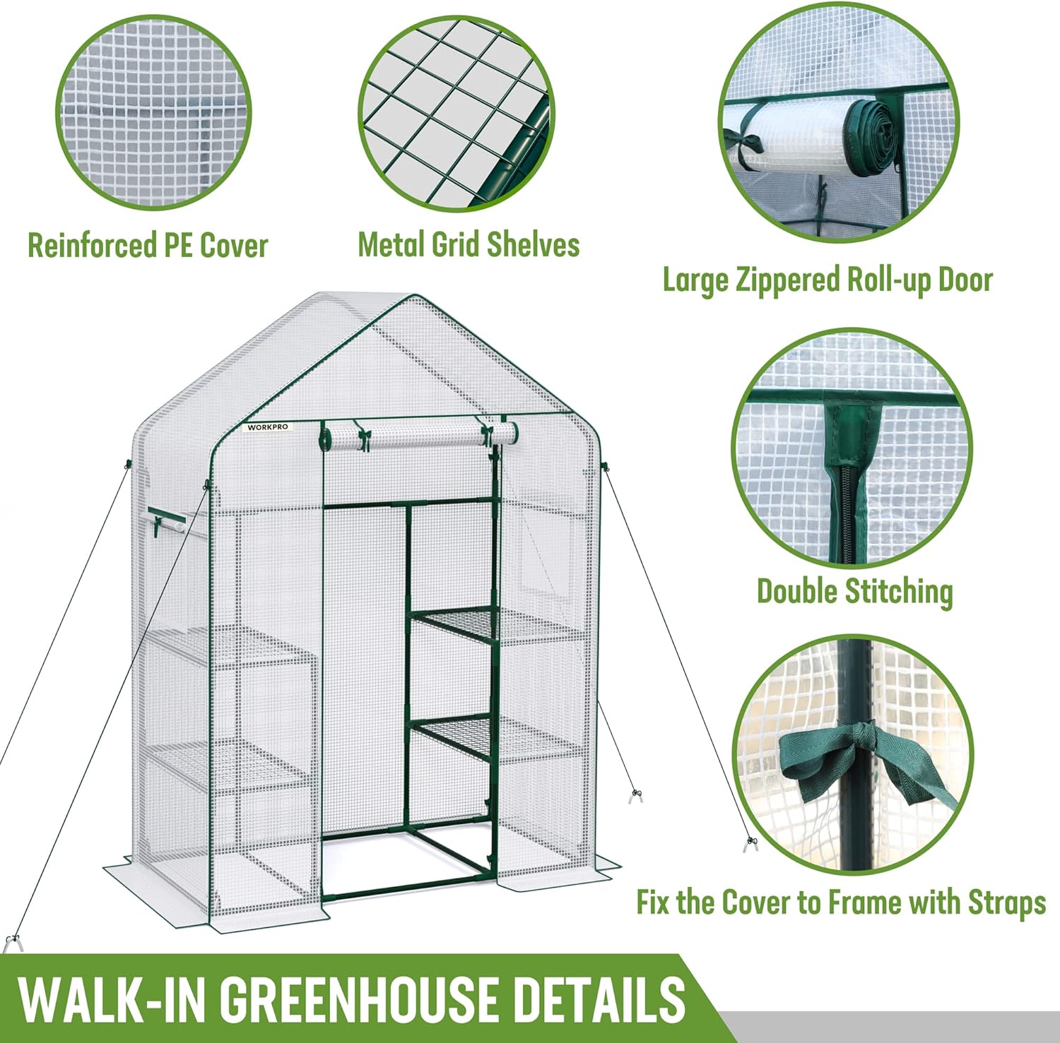 WORKPRO Invernadero, invernadero pequeño portátil de 56 x 28 x 77 pulgadas para exteriores e interiores, kit de casa verde resistente con cubierta