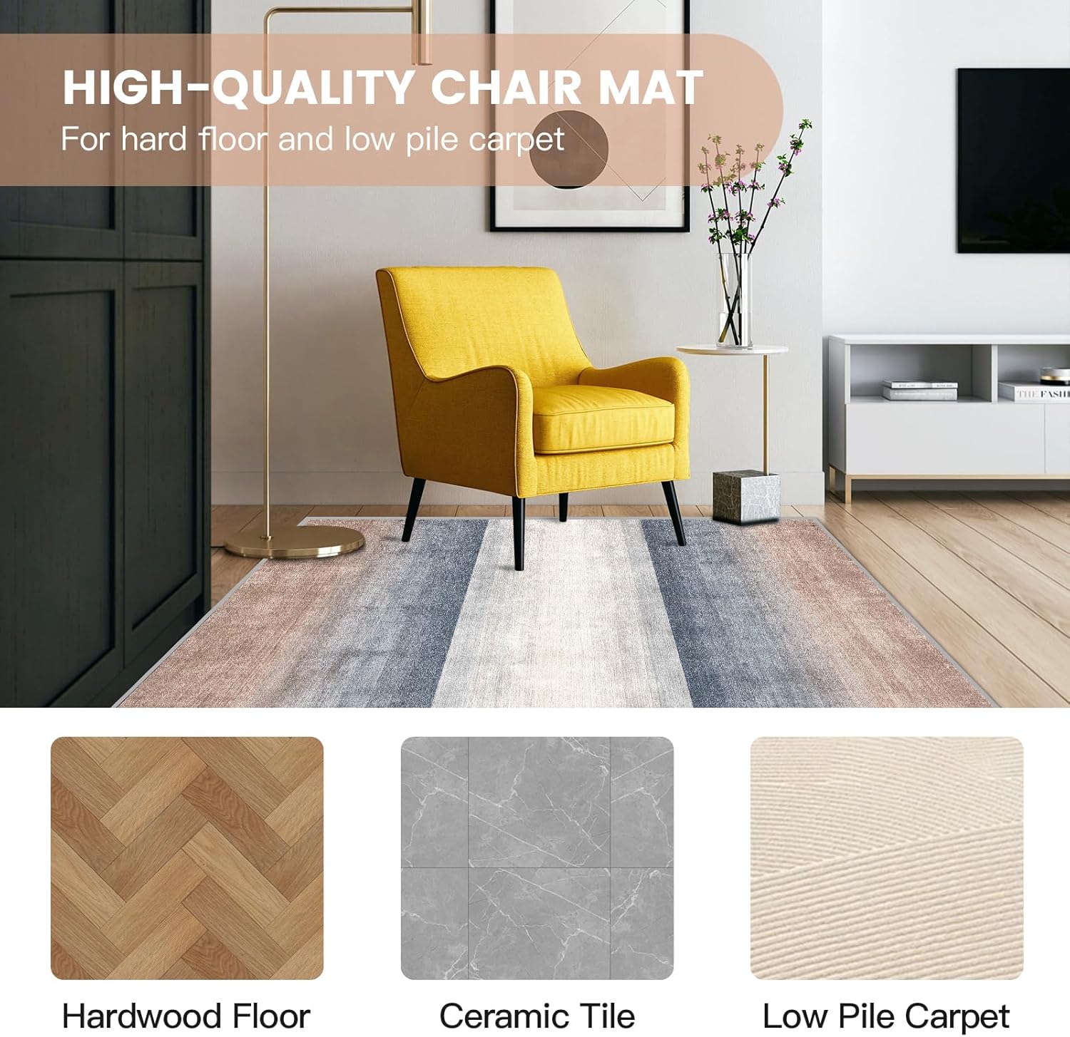 Tapete para silla de oficina para suelo de madera dura, 2.62 libras antideslizante Hi-Q tapete para silla de escritorio para suelos de madera dura y