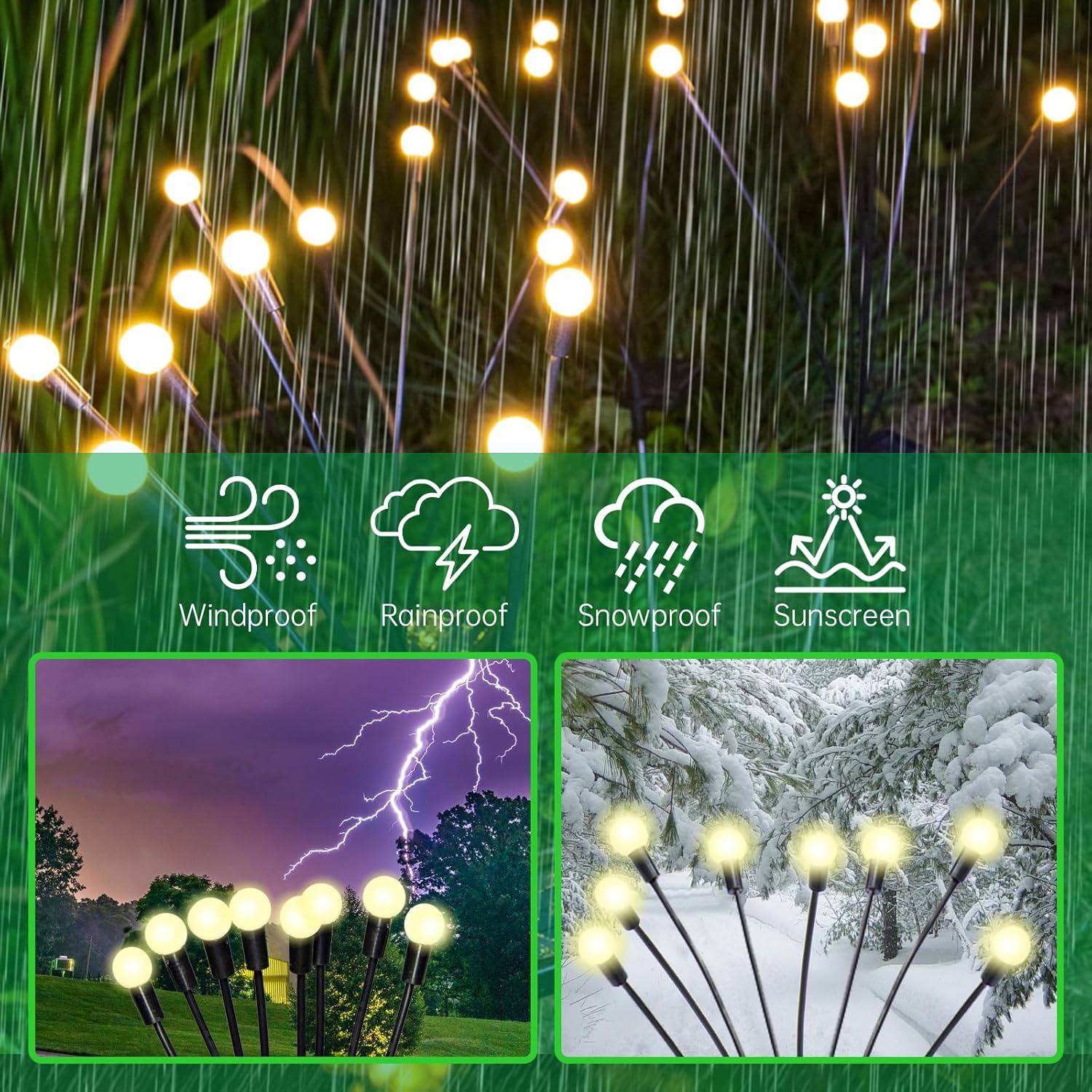 Paquete de 2 luces solares de jardín, nuevas luces de luciérnaga mejoradas, danza con viento, energía solar al aire libre, luces de Navidad al aire