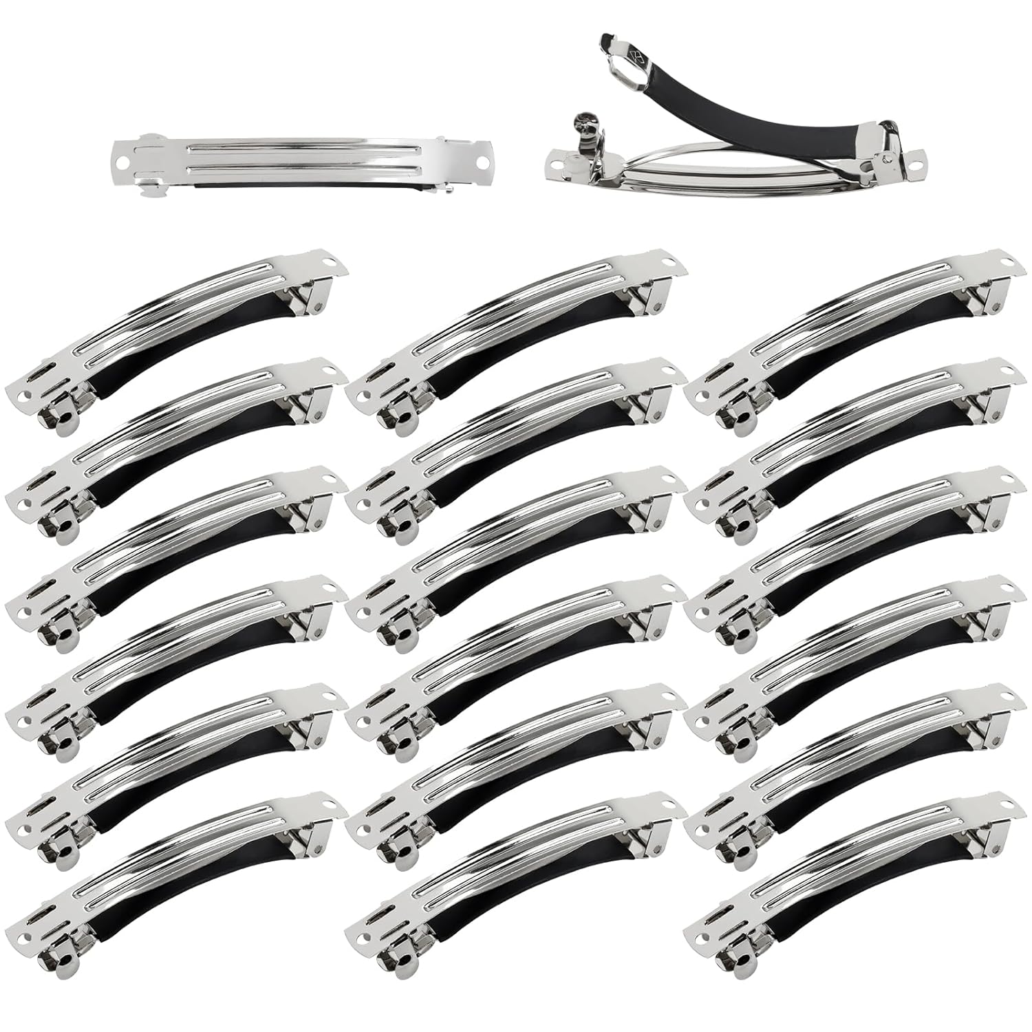 Cinaci Paquete de 20 pasadores de pelo franceses de metal plateado con cubierta de cuero negro, broches para el cabello para mujeres, niñas,