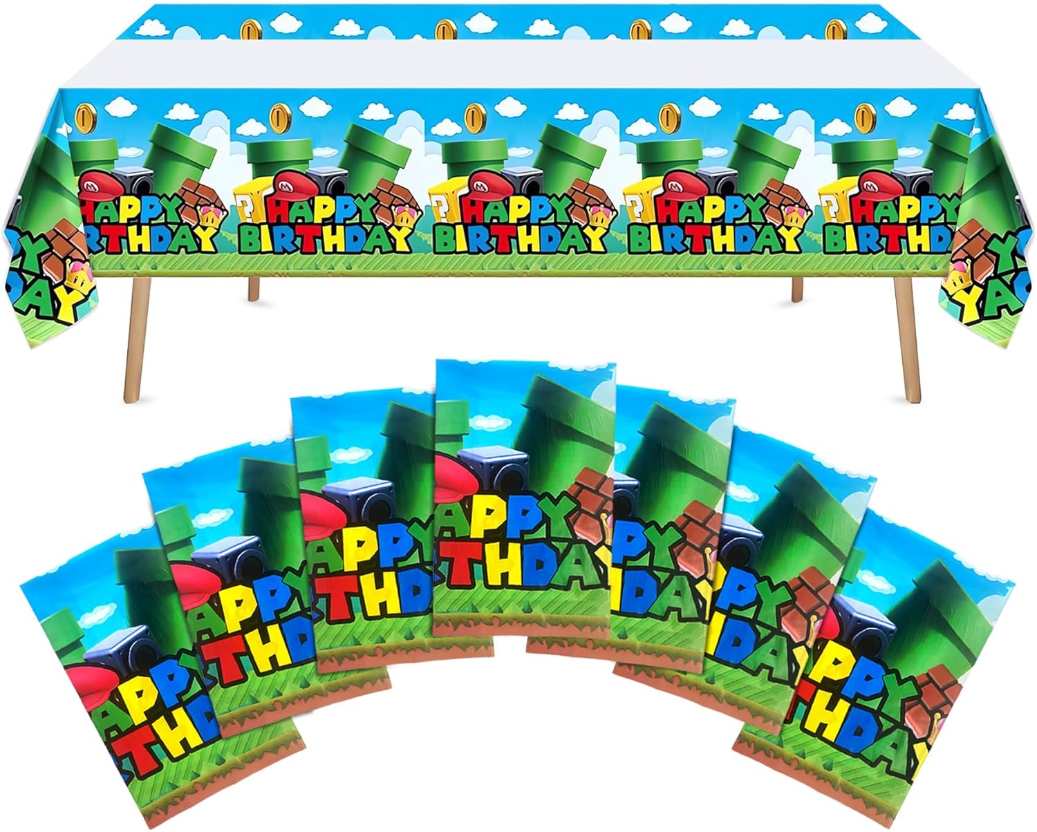 ZAKVOOR 8 manteles de fiesta de Super Brothers, fundas de mesa rectangulares desechables de plástico para suministros de decoración de fiestas de