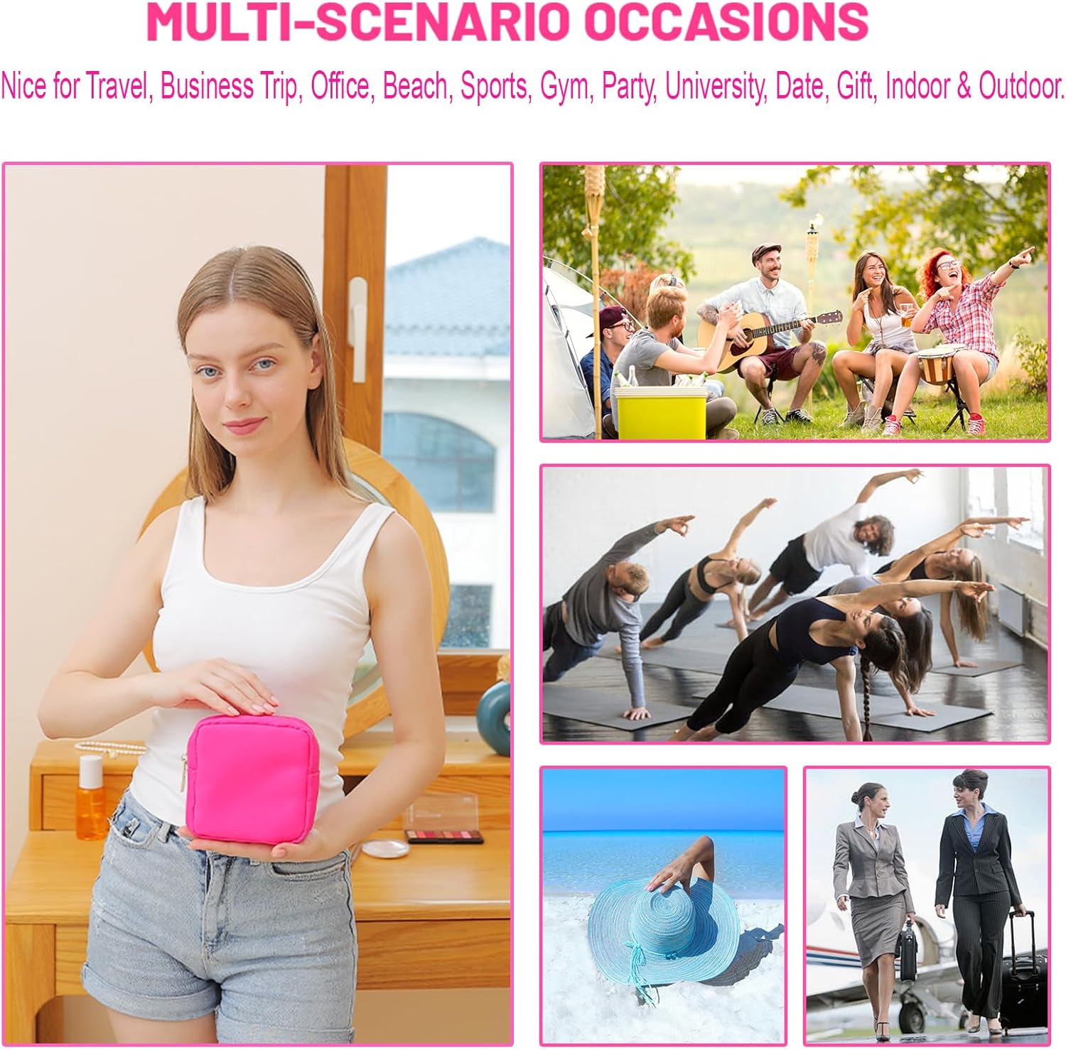 Bolsa de maquillaje Bolsa de cosméticos de viaje Bolsa de maquillaje Bolsa de cosméticos para mujereshombres, Rosa encendido, Preppy