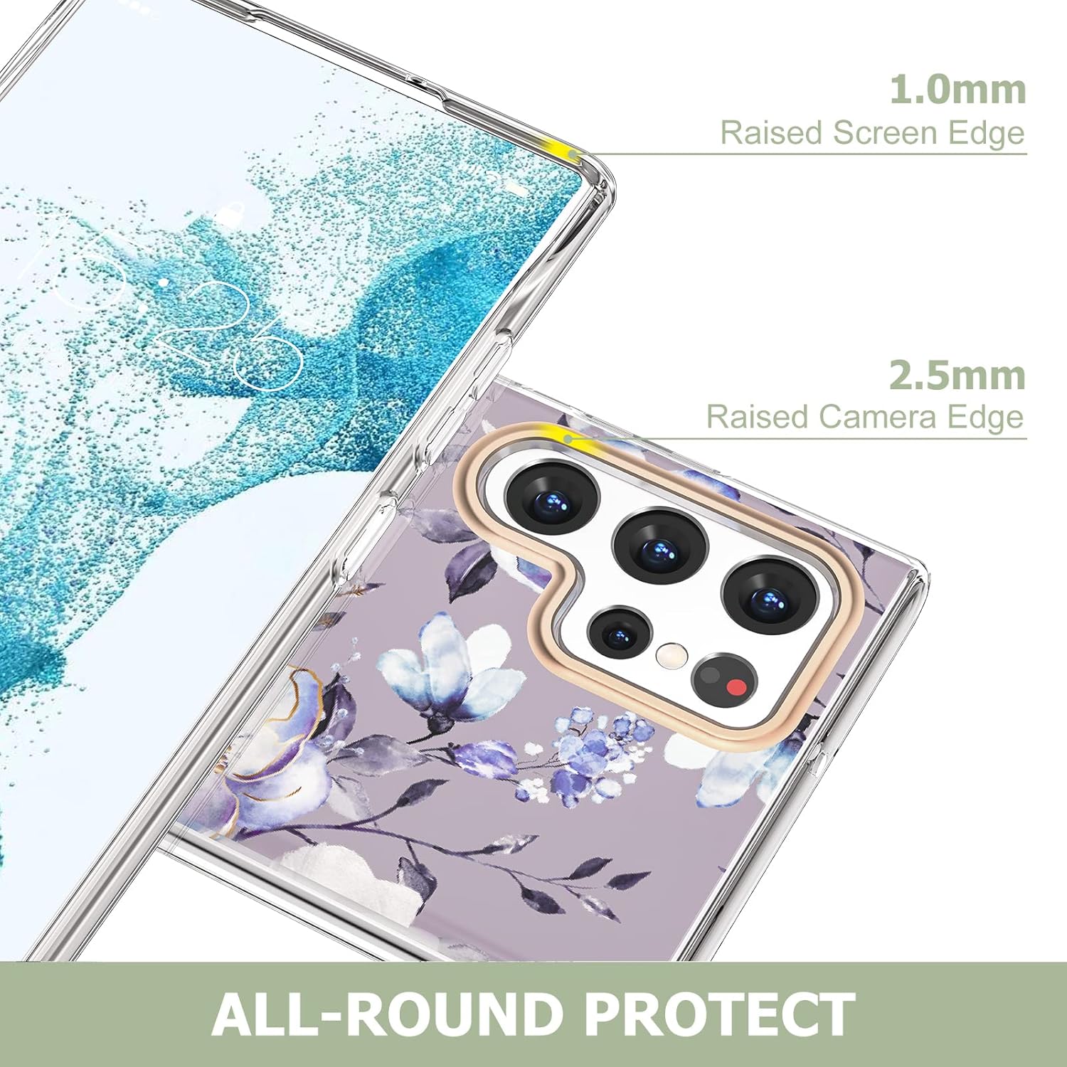 zelaxy Funda de flores compatible con Samsung Galaxy S22 Ultra, patrones de jardín de flores, TPU suave y flexible, a prueba de golpes, funda