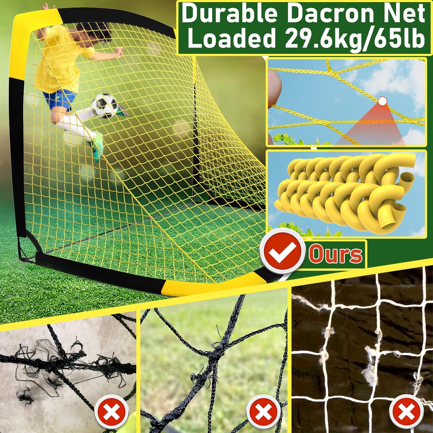 Red de fútbol plegable desplegable para portería de fútbol para patio trasero de 7 x 5 pies, 5 x 3.6 pies, 4 x 3 pies, 3 x 2.2 pies