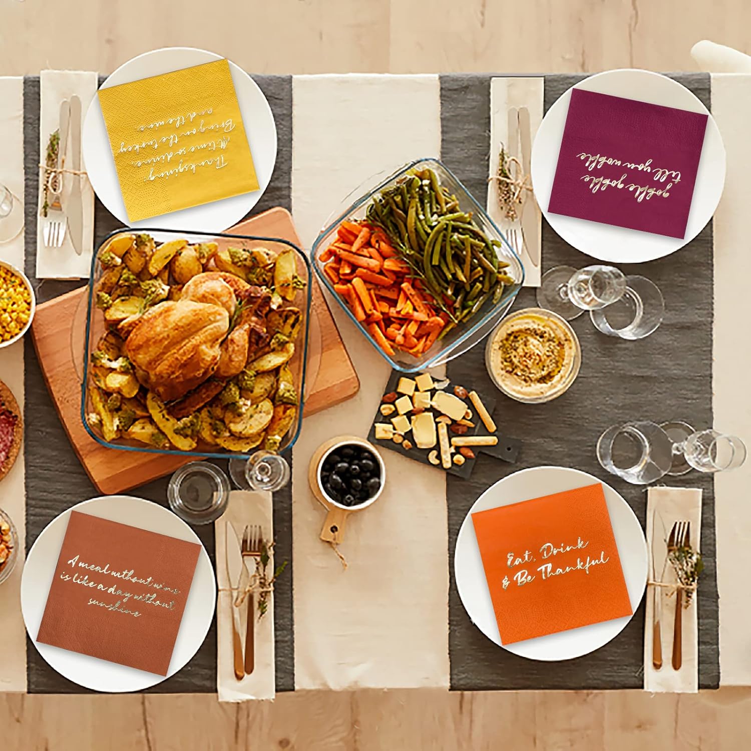 Thanksgiving Party Supplies, Golden Autumn Paper Beverage Napkins, Paper Cocktail Napkins for Autumn Party Decorations and Thanksgiving Party