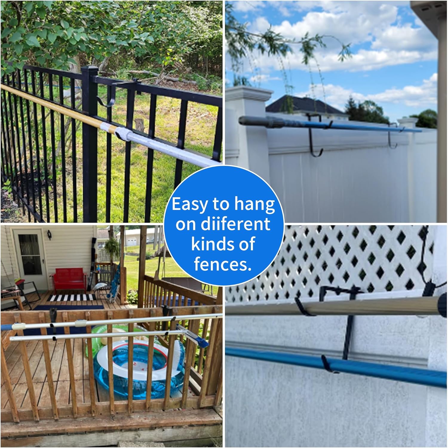 Ganchos de poste de piscina resistentes ajustables para postes de mangueras, desnatadores, ganchos negros para colgar accesorios de piscina,