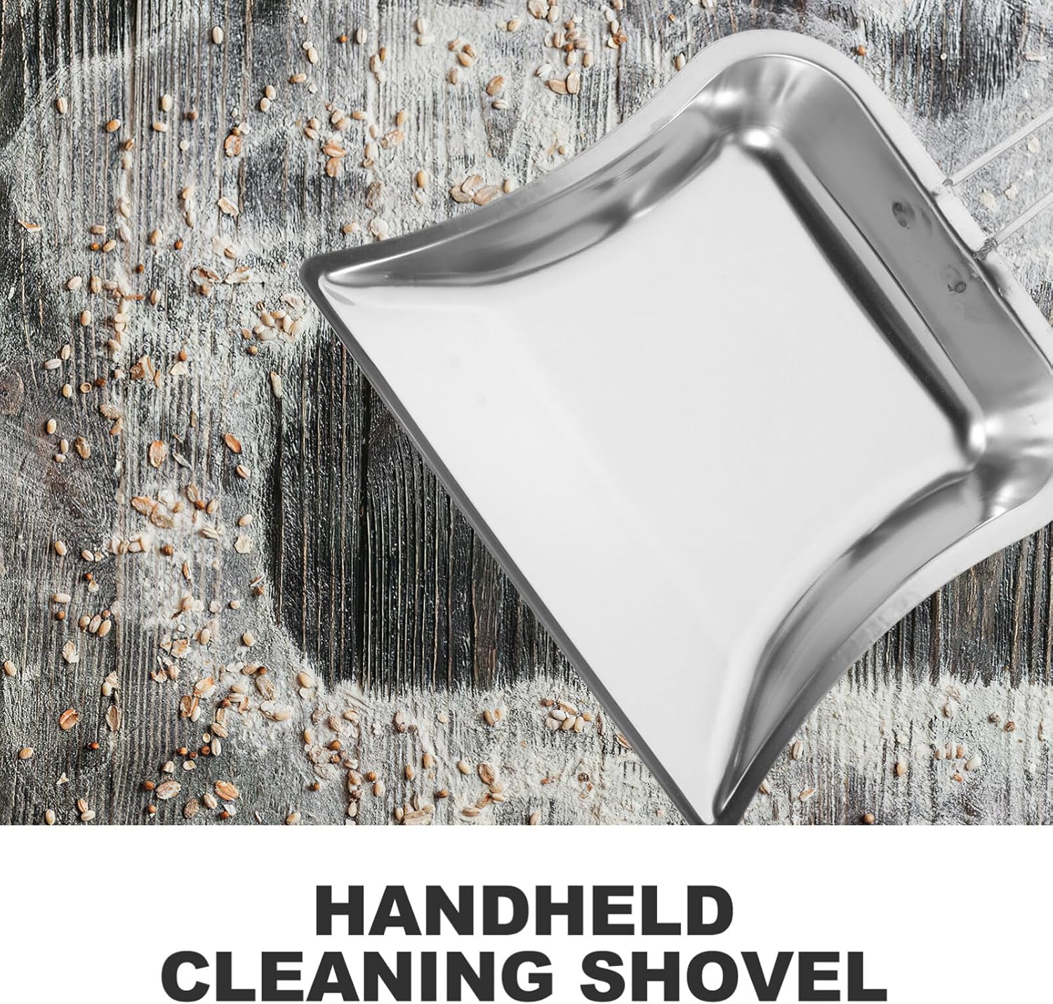GLEAVI Sartén de metal resistente  Sartén de acero inoxidable con asa, pala de basura de mano, borde de precisión, pequeño recogedor para el hogar,