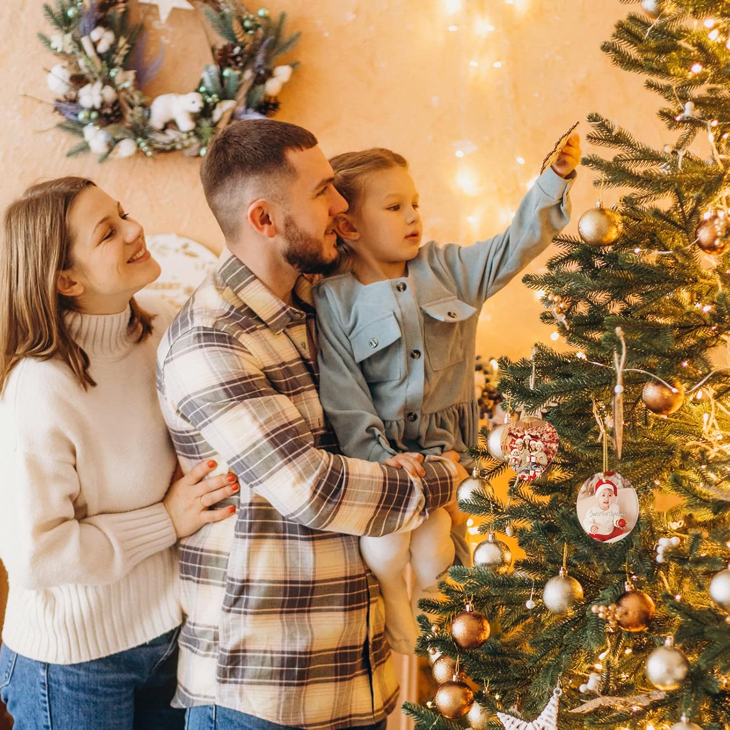 Bemaystar Adornos de Navidad personalizados con foto, adornos de texto personalizados para Navidad 2023, decoración personalizada de árbol de