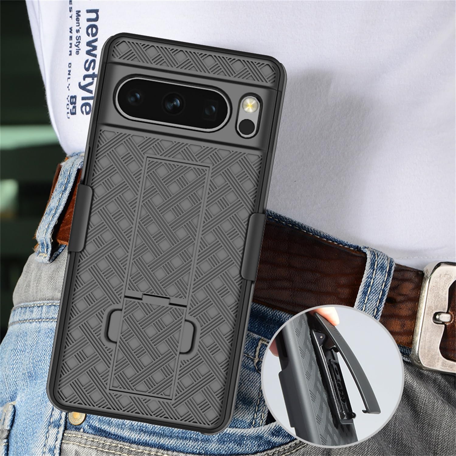 6goodeals Funda con clip para cinturón para Google Pixel 8 Pro – Combo de funda delgada y resistente – Funda resistente para teléfono con soporte y