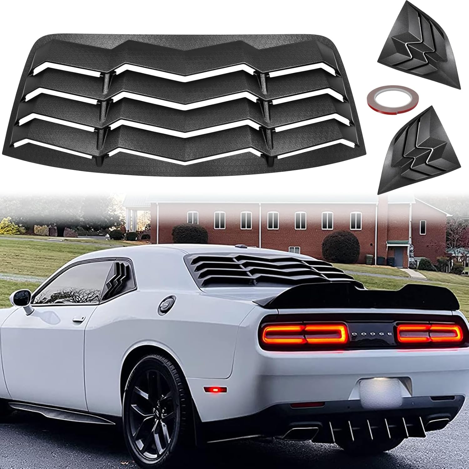 Juego de rejillas de ventana trasera y lateral para Dodge Challenger 2008-2023 para parabrisas en GT Lambo estilo ABS negro mate, ajuste