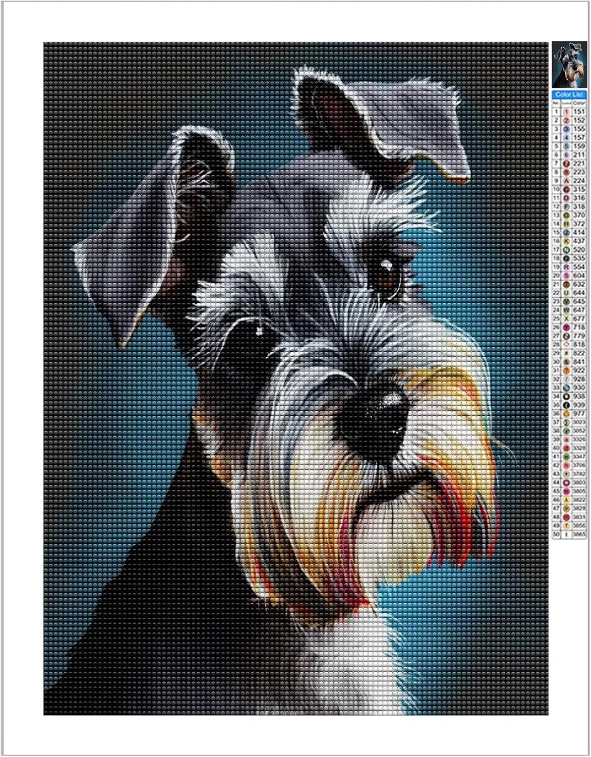 Pintura de diamantes para adultos, pintura de perro Schnauzer, arte de diamantes con accesorios y herramientas, manualidades de decoración de pared,