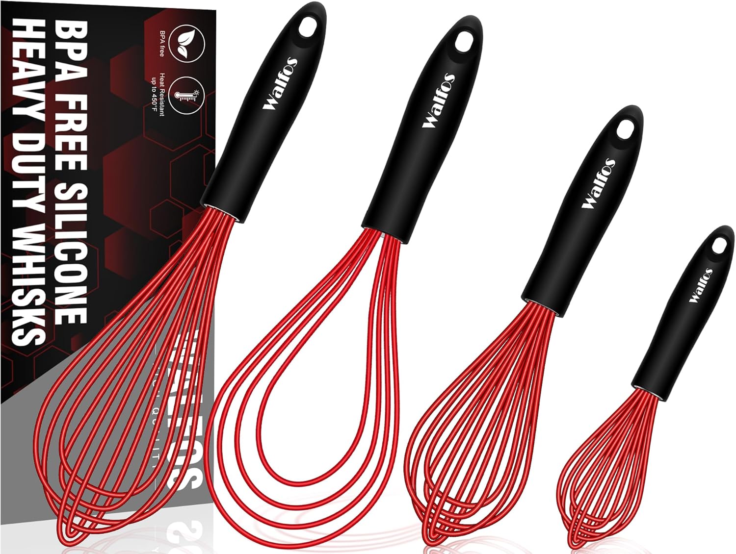 Walfos – Juego de batidor de globos de silicona, batidor plano de 11 pulgadas y juego de Wisk de globos de 7 pulgadas + 9 pulgadas + 11 pulgadas