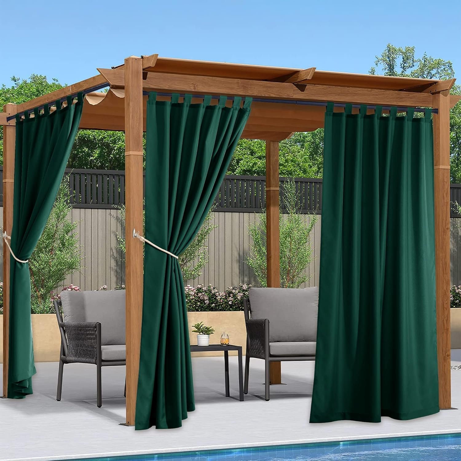 NICETOWN Cortinas de exterior impermeables para patio, juego de 2, con pestaña superior, aislamiento térmico, reducción de luz, cortinas de patio