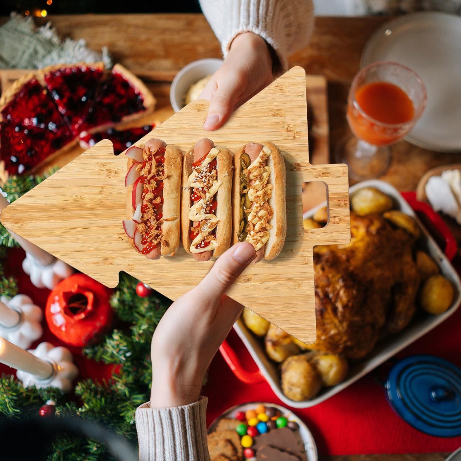 3 tablas de madera para servir de Navidad, tabla de cortar decorativa de madera para charcutería, tabla de pan decorativa de madera con mango para
