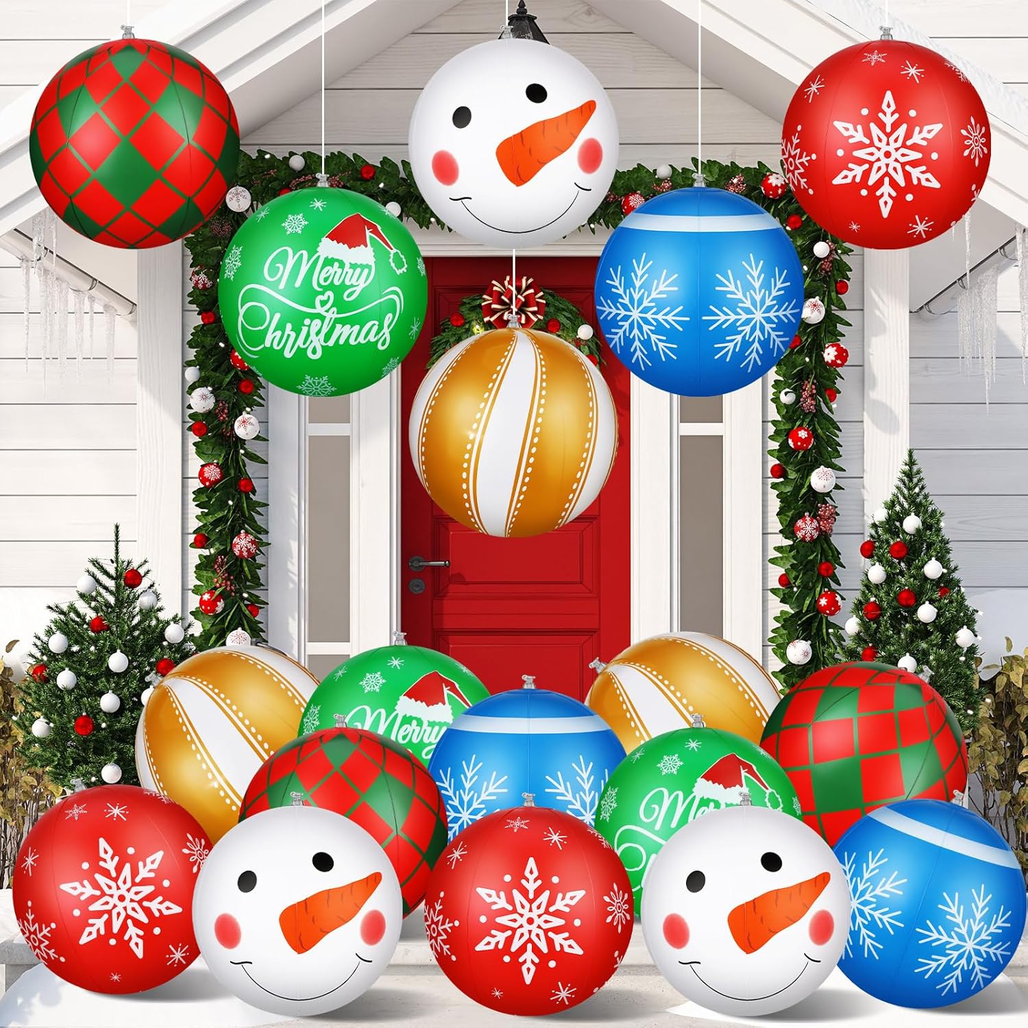 Jetec 18 bolas de Navidad inflables gigantes de 16 pulgadas de PVC para colgar en interiores y exteriores, adornos de Navidad para árbol, patio,