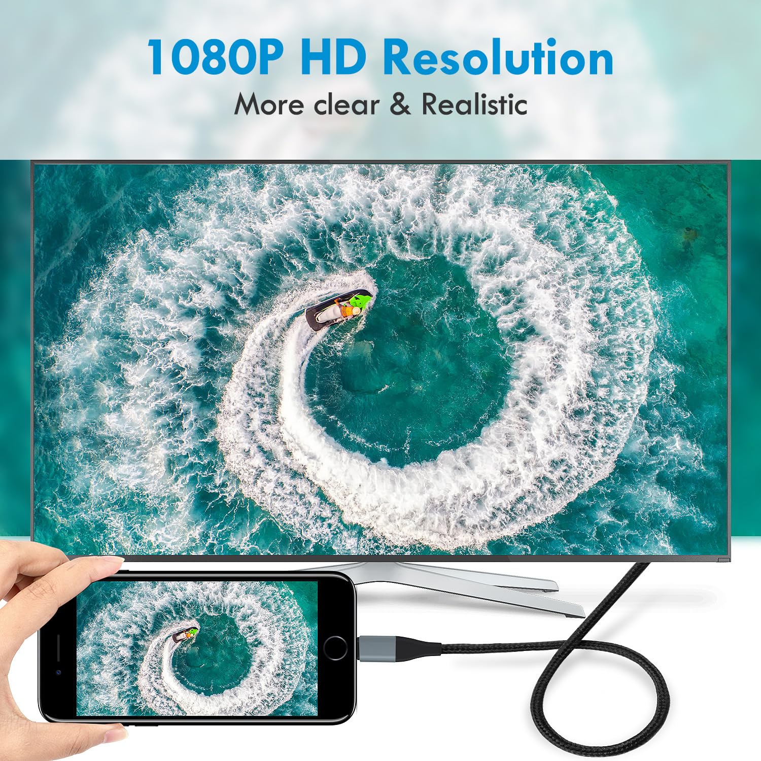 Adaptador Lightning a HDMI  Cable HDMI para iPhone a TV  Compatible con iPhone 14, 13, 12, 11 y salida de YouTube a TV  con pantalla HD de 1080P