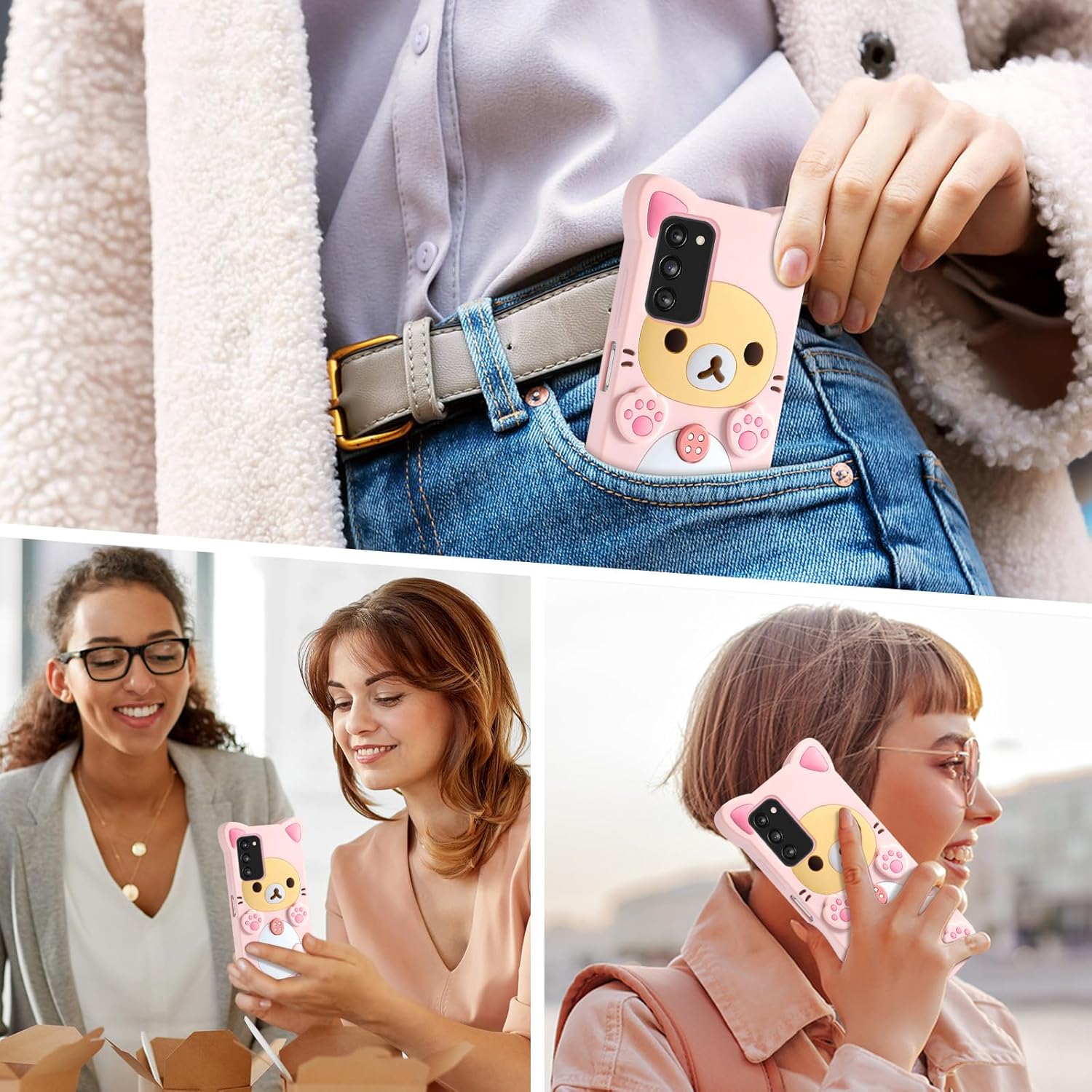 STSNano Funda Kawaii para teléfono Samsung Galaxy A03s 3D, lindo oso de dibujos animados, a la moda, divertida, divertida, suave, TPU para Samsung