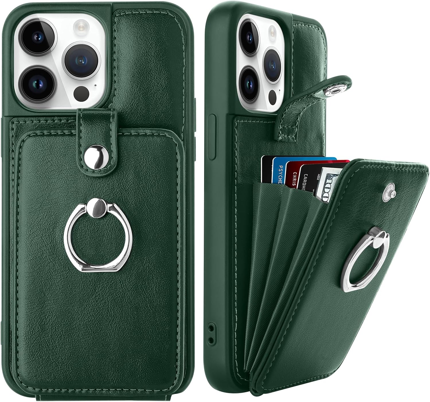 MZELQ Funda para iPhone 14 Pro Max, tarjetero y soporte de cuero con anillo mental para iPhone 14 Pro Max + protector de pantalla, ranura para