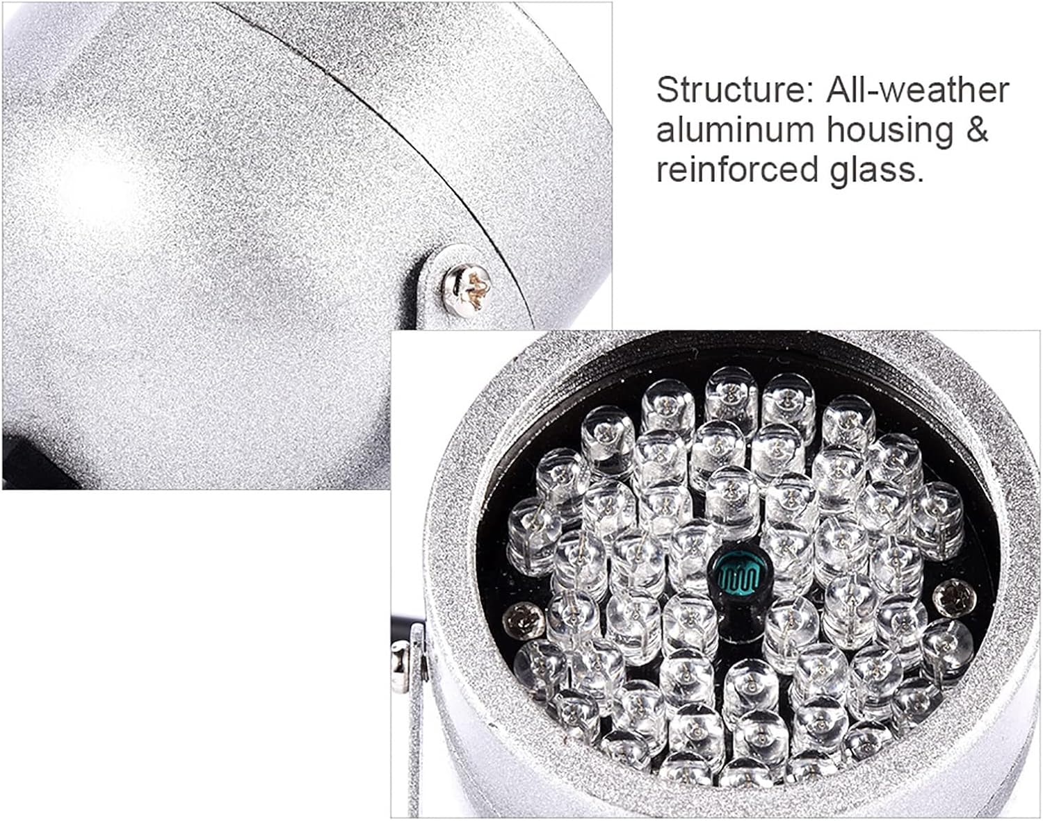 Ejoyous Iluminador infrarrojo, 48 luces LED IR iluminador 60 grados gran angular impermeable infrarrojo luz de visión nocturna para interior y