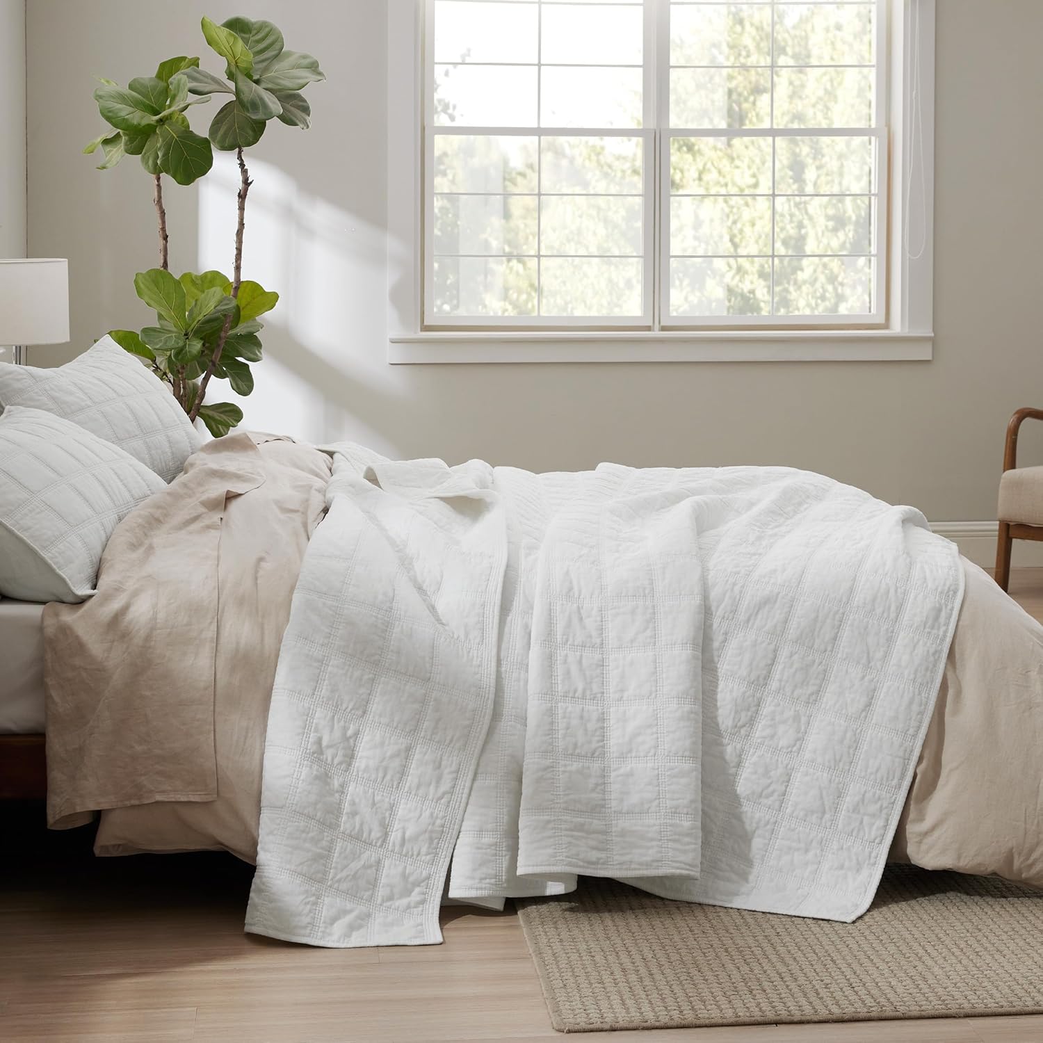 Bedsure Juego de edredón 100% algodón, colcha tamaño King, colcha ligera y suave, juego de edredón de 3 piezas con 2 fundas de almohada en patrón