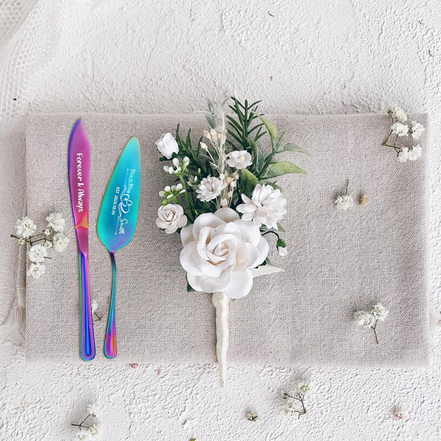 Juego personalizado de corte de pasteles para boda, servidor de pastel de boda grabado gratis, cuchillo de pastel de acero inoxidable y juego de