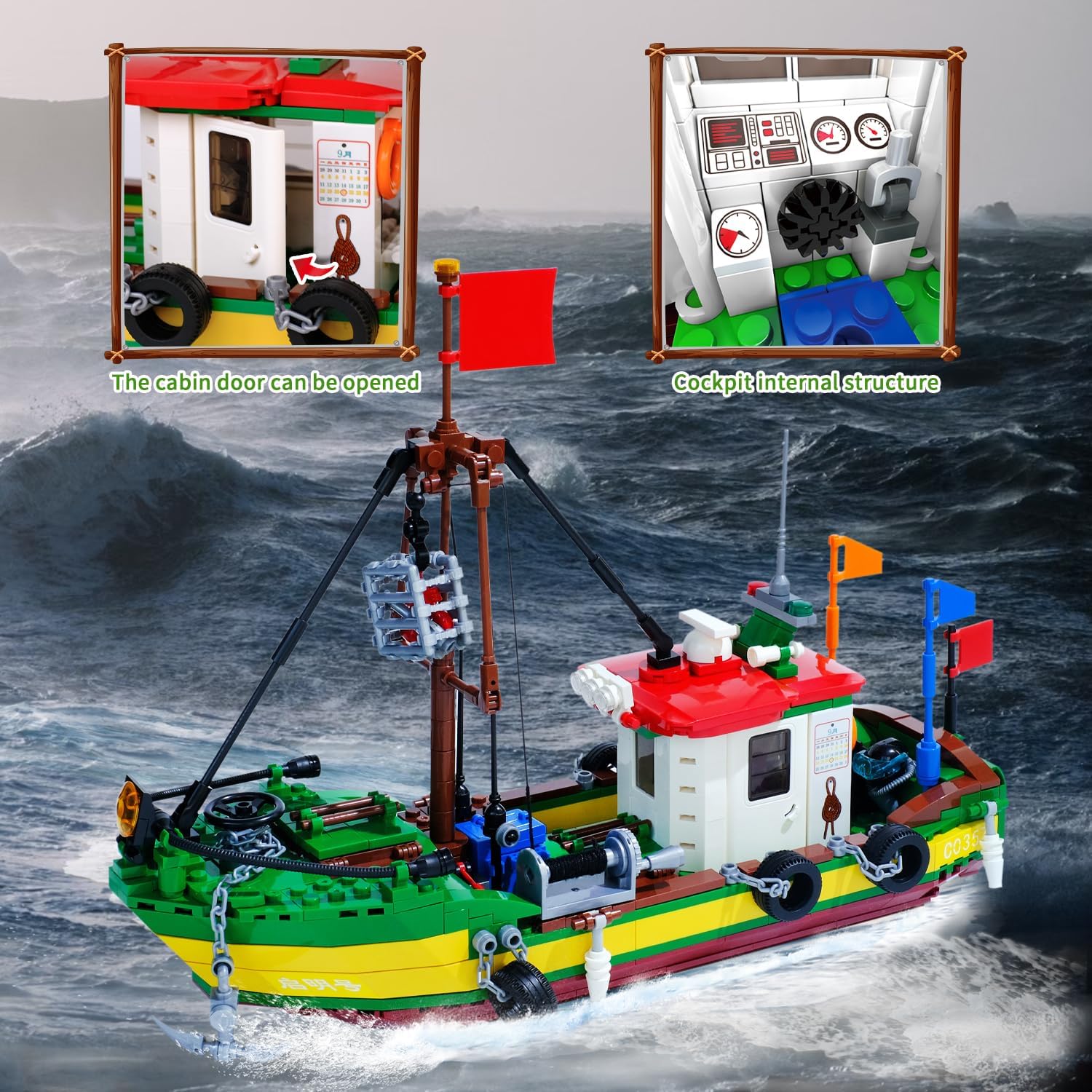 WVINVW Juego de construcción de barcos de pesca, bloques de construcción de pesca de mar, colección de juguetes de decoración, juguetes de barco de