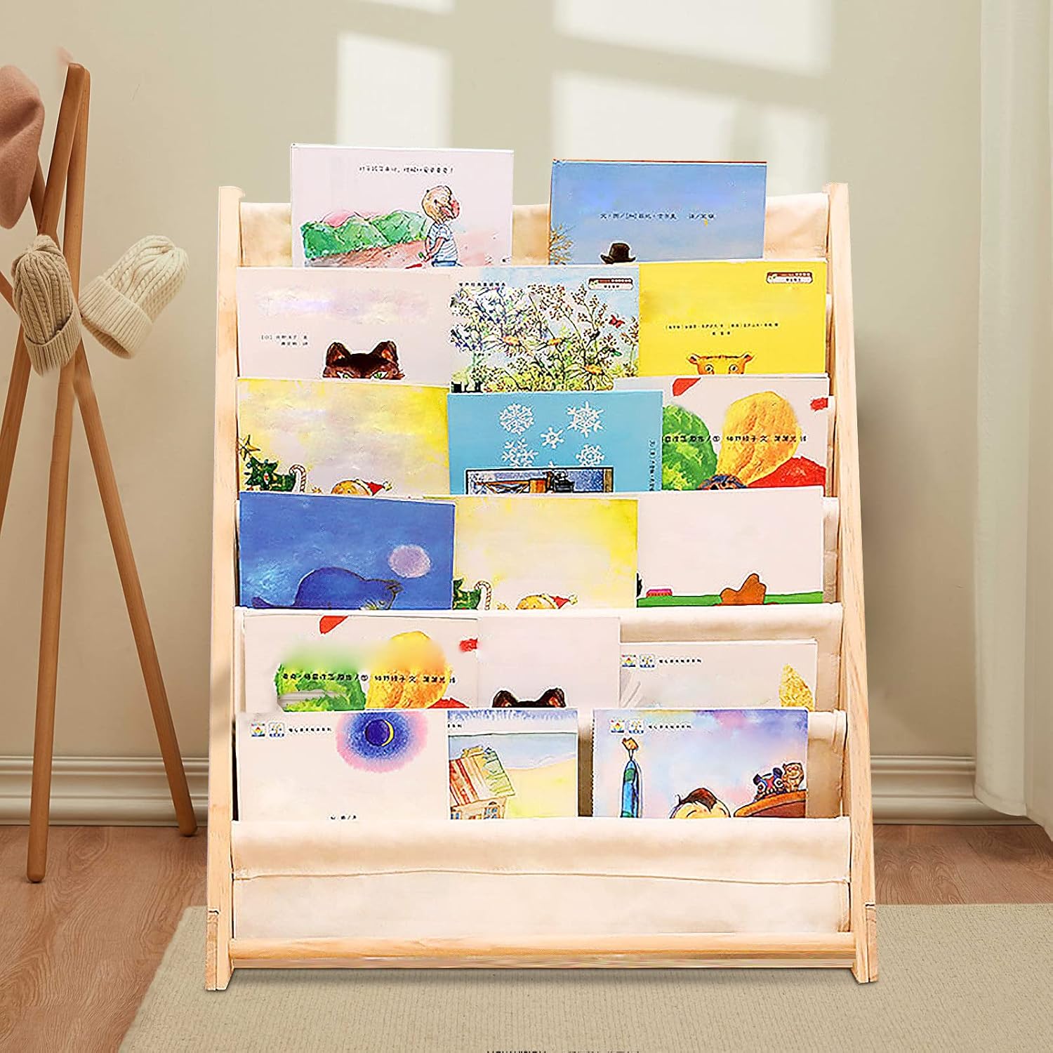 Fetcoi Estantería para niños, organizador de estantería para niños, 6 eslingas para dormitorio, sala de juegos, almacenamiento de juguetes, 29.5 x