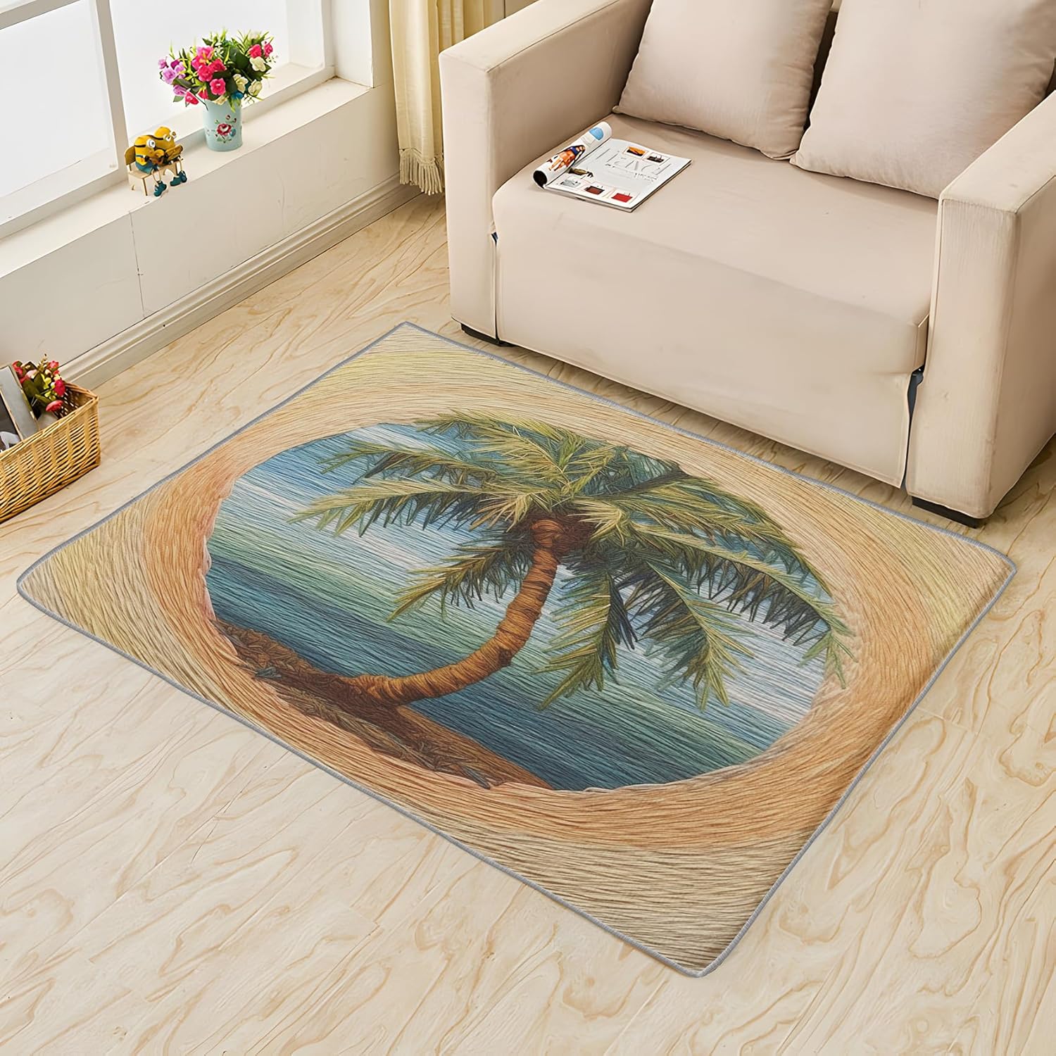 ZDABAOEC Alfombra de palmera, alfombra de 3 x 5 pies, alfombras tropicales para dormitorio, sala de estar, entrada, alfombra pequeña con patrón de