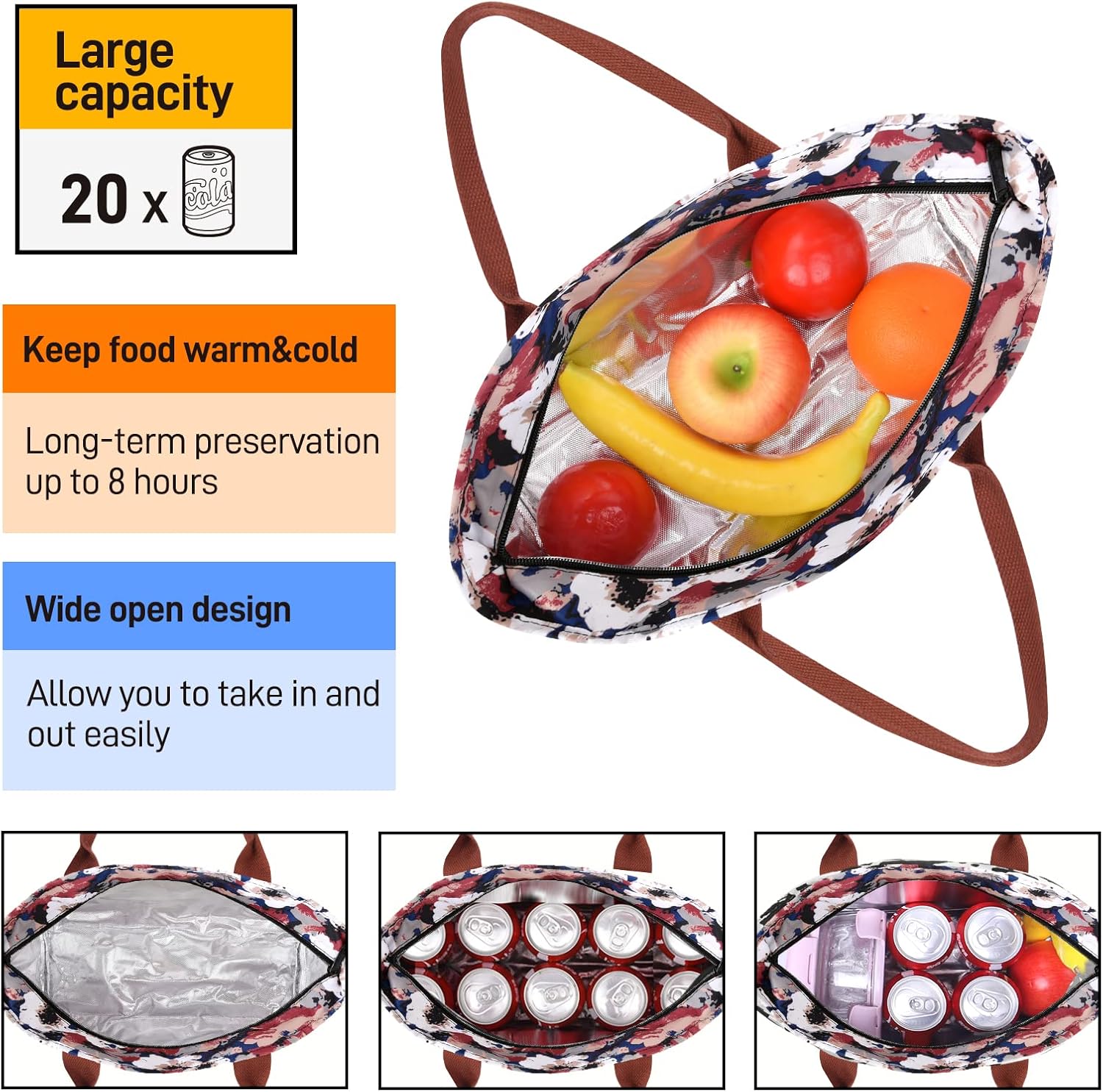 HOMESPON – Lonchera moderna, térmica para caliente y frío, reutilizable, con bolsillos, para mujeres y hombres, para el trabajo, para ir de compras
