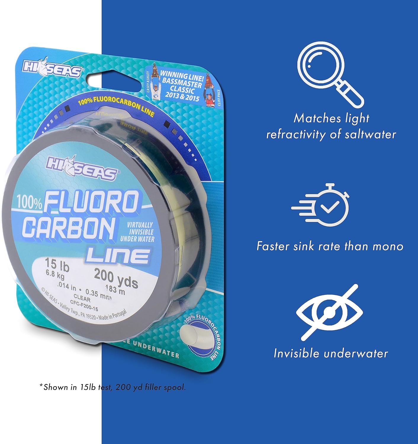Hi-Seas 100% Fluorocarbon Fishing Line Clear – Strong & Tough Fishing Leader Line, Sinks Faster Than Monofilament Fishing Line. Available in 6lb,