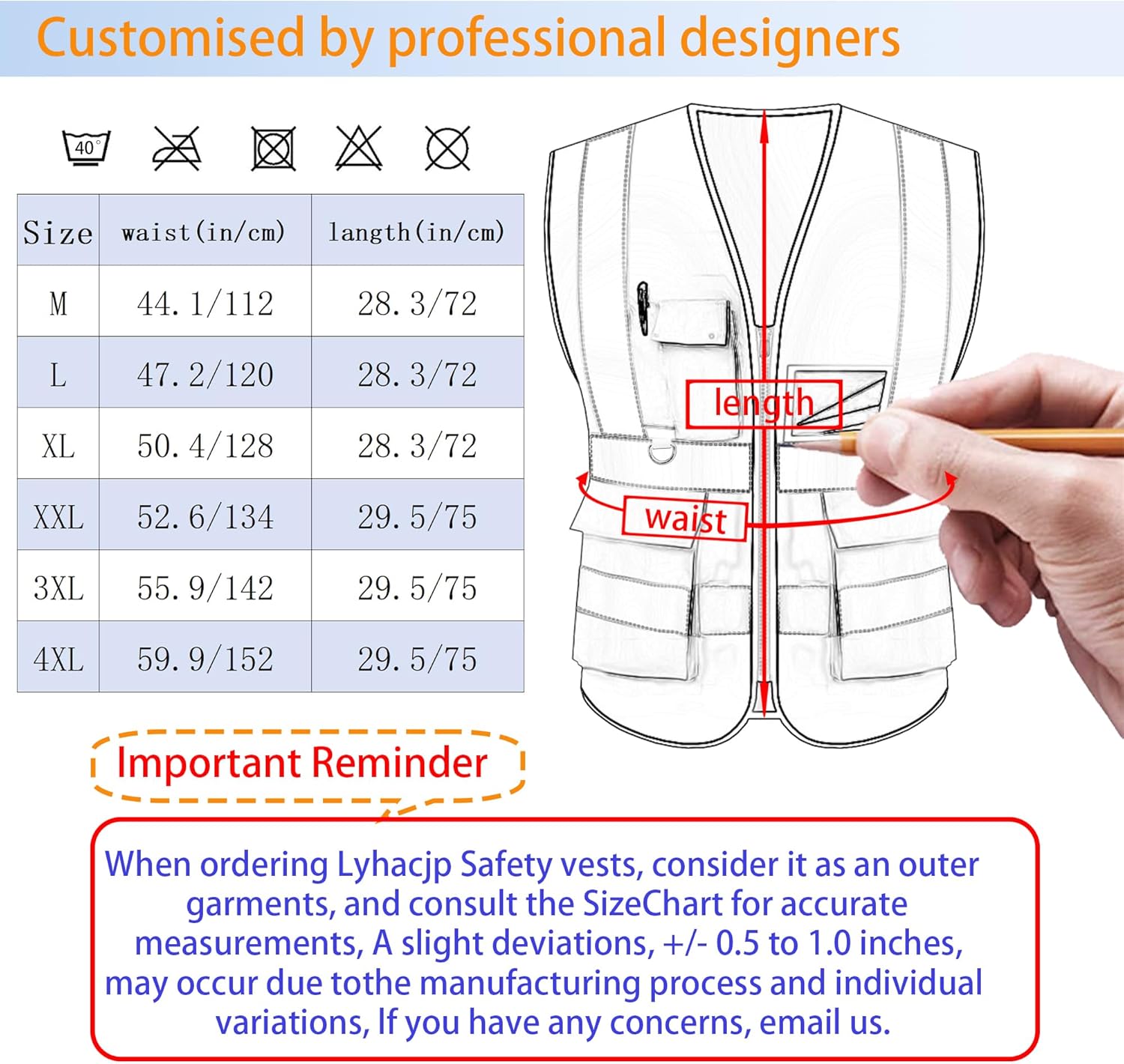 Lyhacjp Chaleco de seguridad personalizado para hombres con bolsillos, chaleco de construcción, chaleco reflectante Hi Vis, chaleco de trabajo,