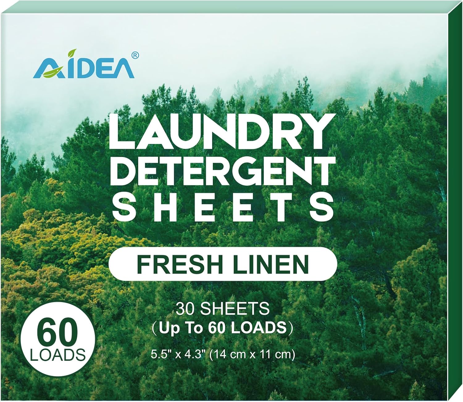 AIDEA Hojas de detergente para ropa, aroma fresco (60 cargas), 30 hojas, detergente ecológico, sin jarra de plástico, hojas de lavadora, hojas de