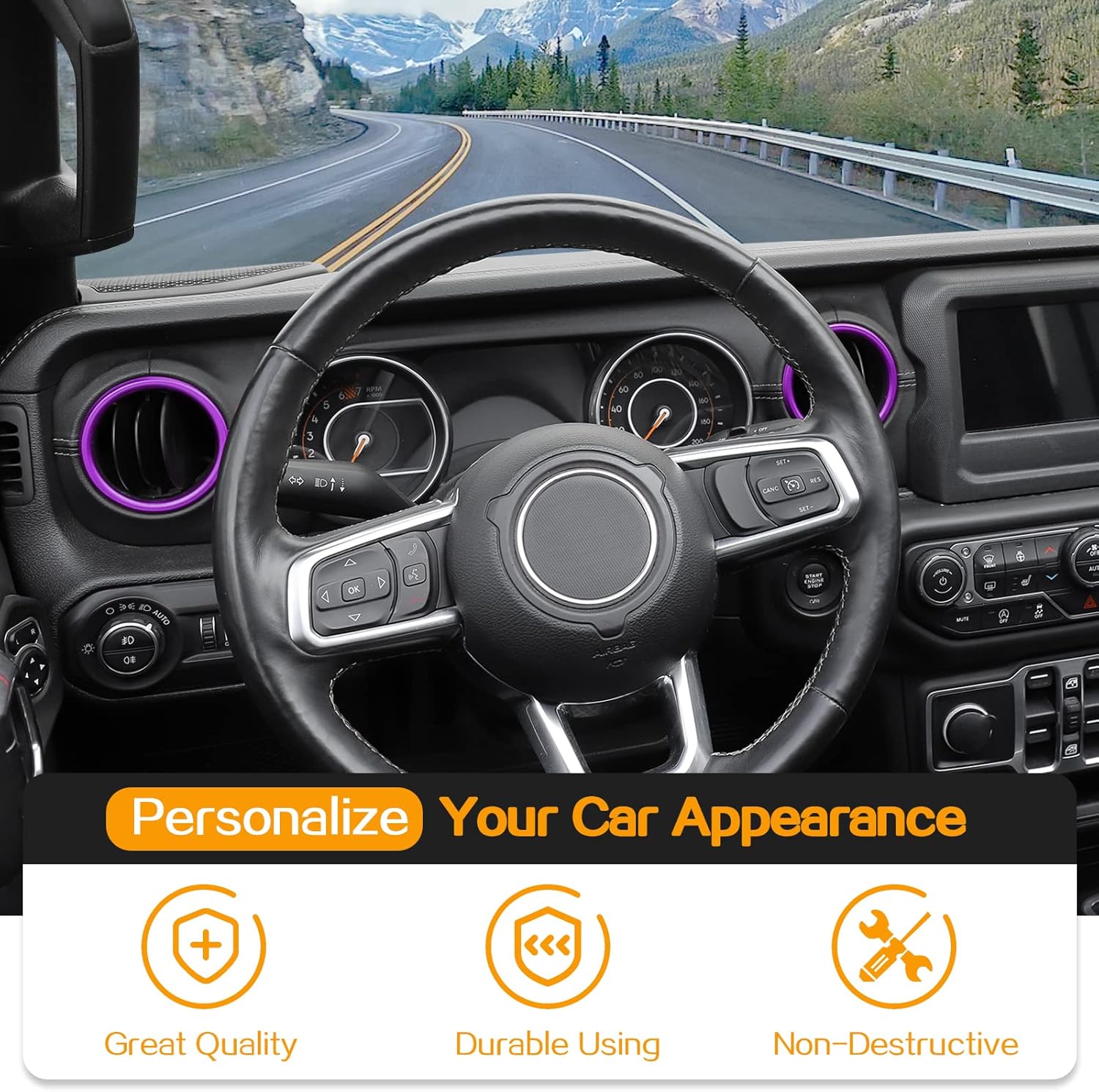 Hoolcar Cubierta de anillo de ventilación de aire acondicionado para salpicadero, accesorios interiores de aleación de aluminio, compatible con Jeep