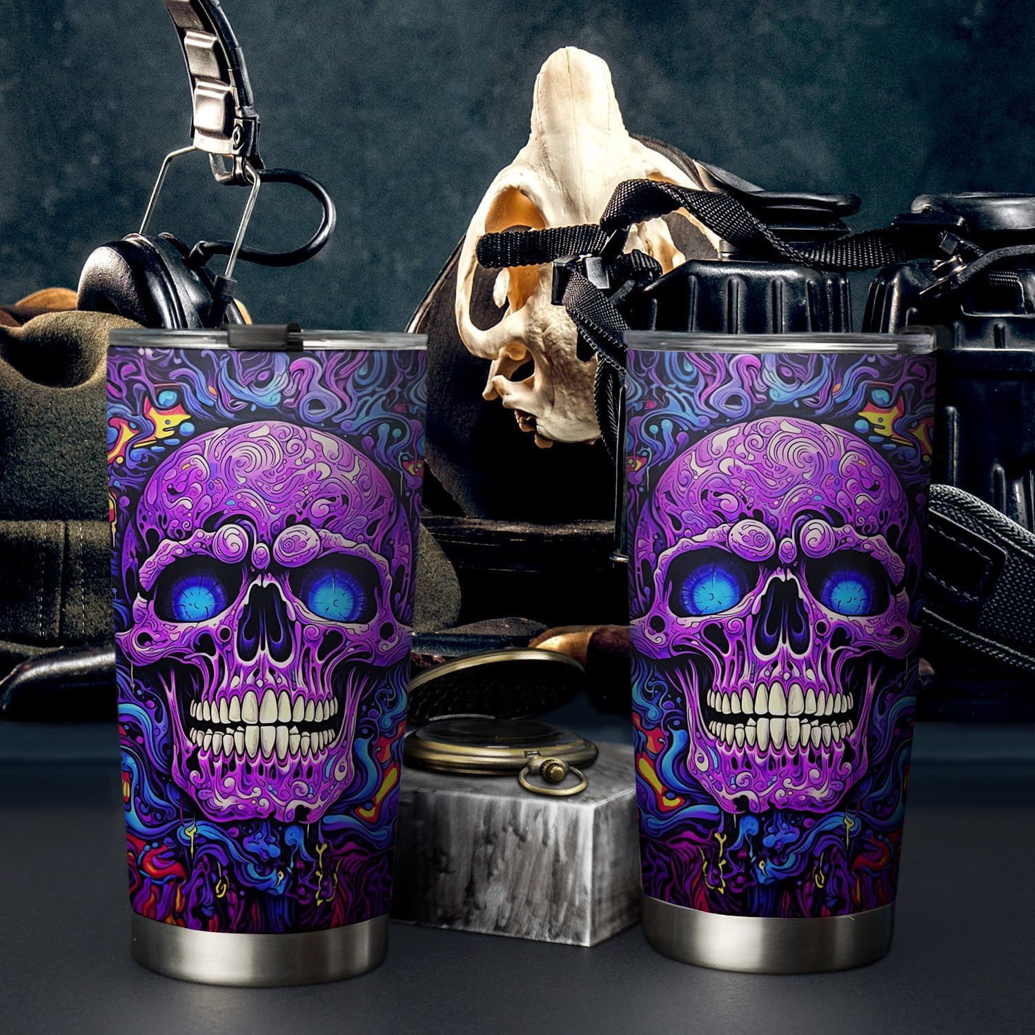 Vaso de Halloween de 20 onzas, vaso de calavera de azúcar, calavera de caramelo, vaso de calavera de azúcar y calabaza de Halloween, taza de viaje