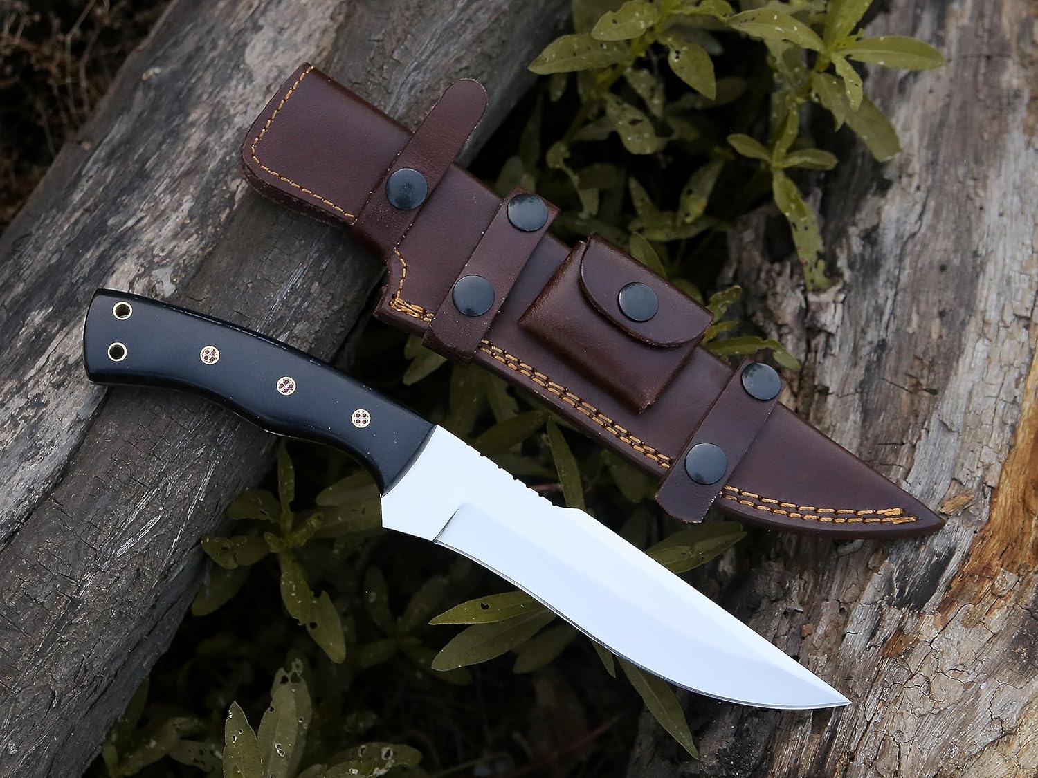 HMC – Cuchillo de acero inoxidable D2 pulido a mano, cuchillos de caza de hoja fija, cuchillo de caza de ciervos de espiga completa, cuchillo de