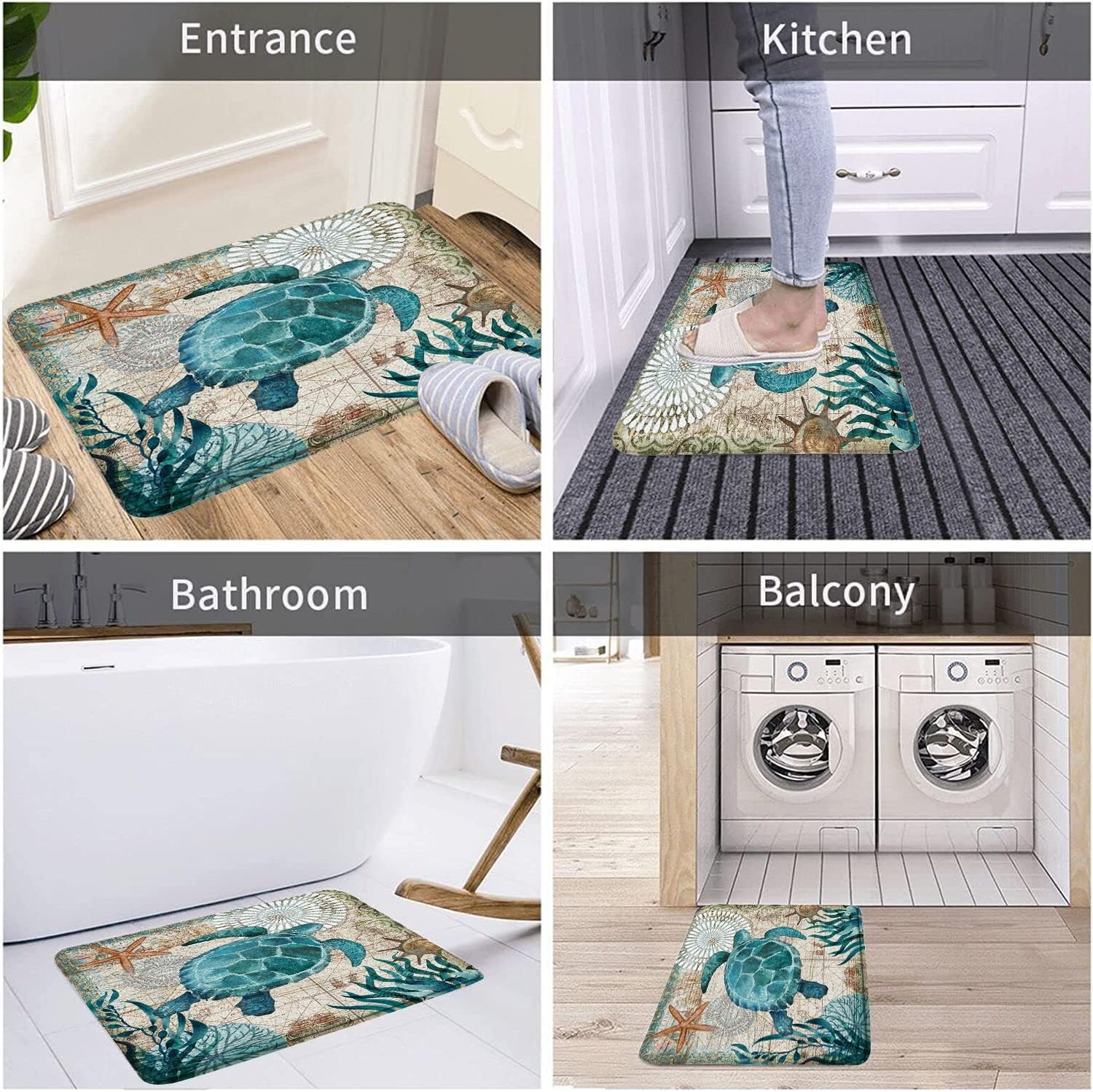 YSSFAV 2 tapetes de baño de madera rústica, azul, gris, verde azulado, vintage, para puerta de granero, espuma viscoelástica, baño, cocina,