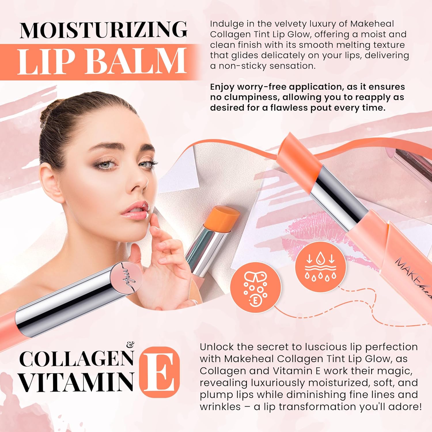 Makeheal Bálsamo labial con tinte de colágeno, labios suaves y nutritivos hidratantes, bálsamo labial infundido con colágeno y vitamina E, color