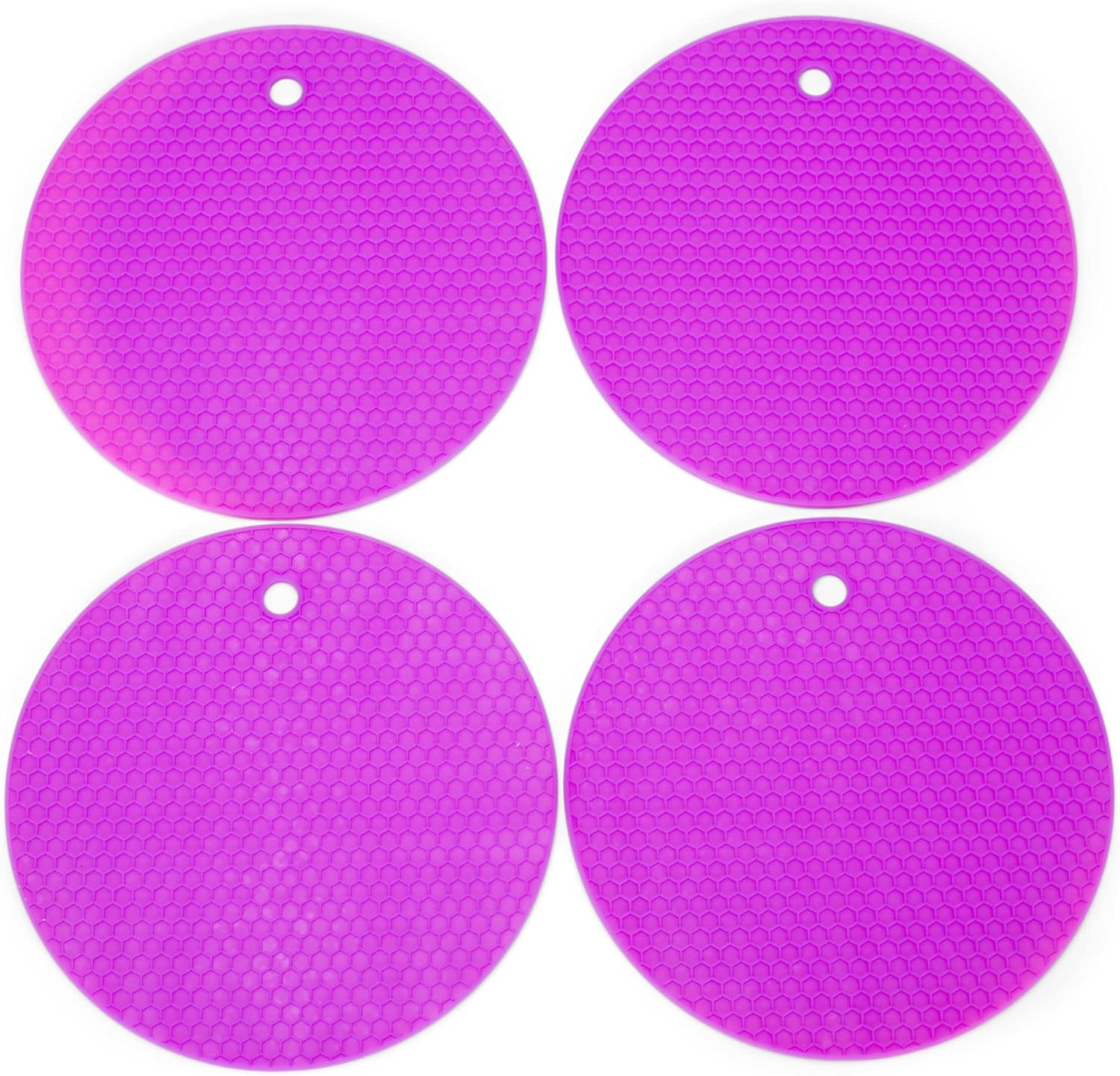 NAT & Jules – Juego de 4 salvamanteles redondos de silicona con patrón de panal de abeja de 7 pulgadas, color morado