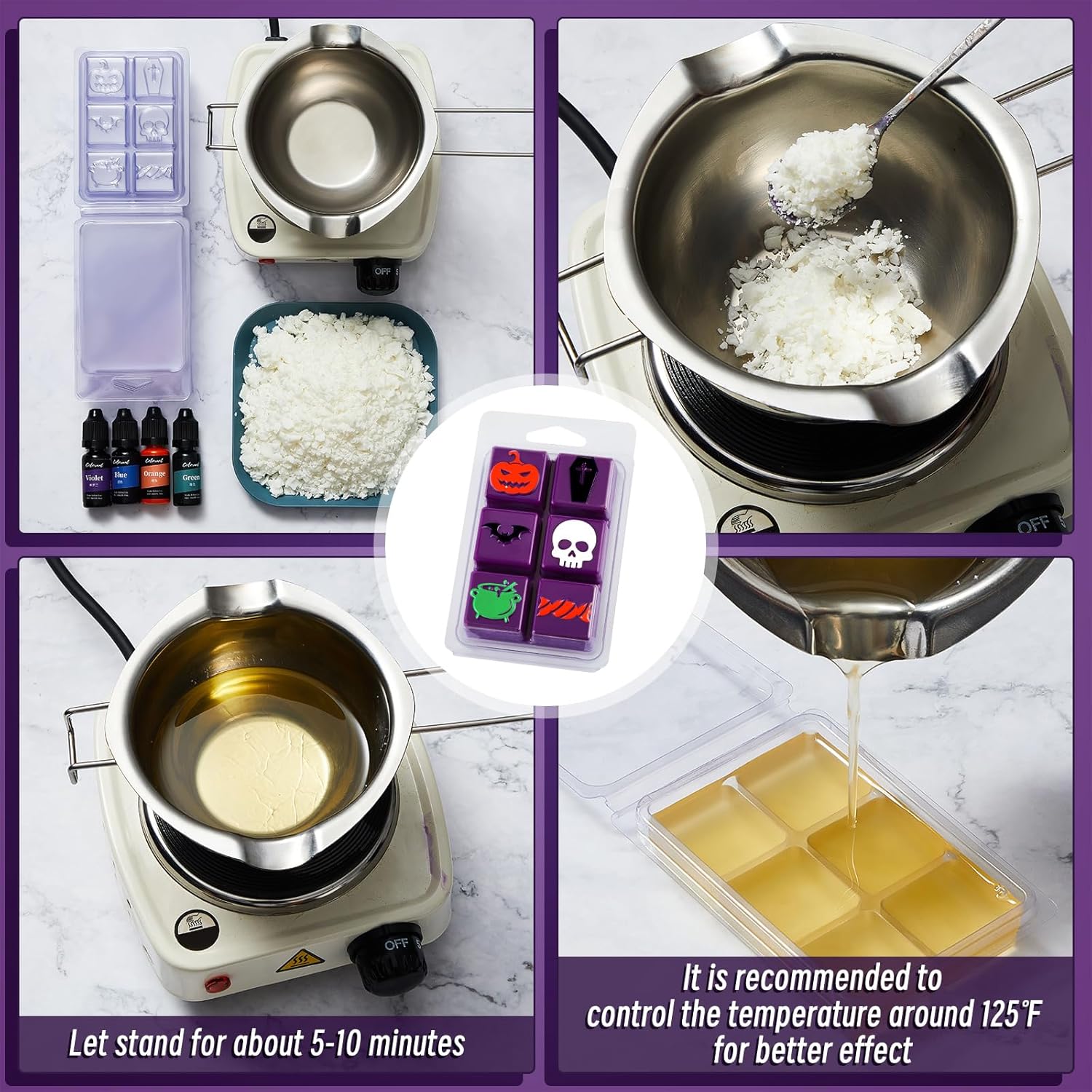 Cholemy 25 moldes de cera derretida para Halloween, recipientes para derretir cera de plástico vacías transparentes de 4.72 x 3.19 x 0.79 pulgadas,