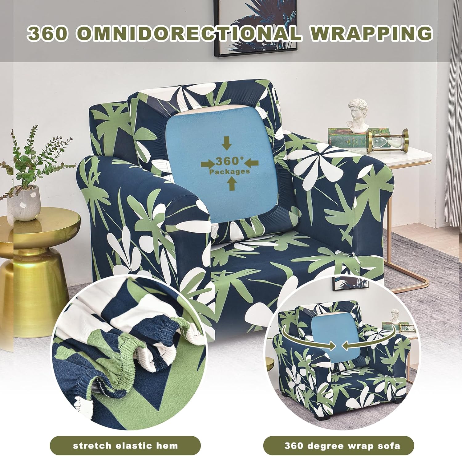 FUANGUI Funda elástica para sofá de 2 piezas, funda estampada suave para sillón con funda de cojín para sofá, lavable, protector de muebles para