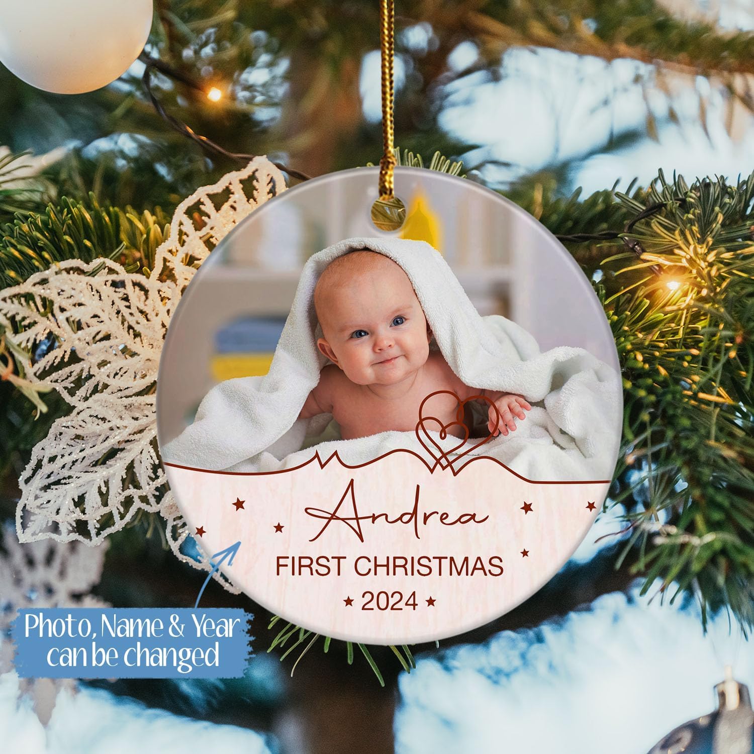 Adorno de cerámica personalizado para la primera Navidad, regalo personalizado para bebé de parte de los padres, adorno de recuerdo de Navidad del