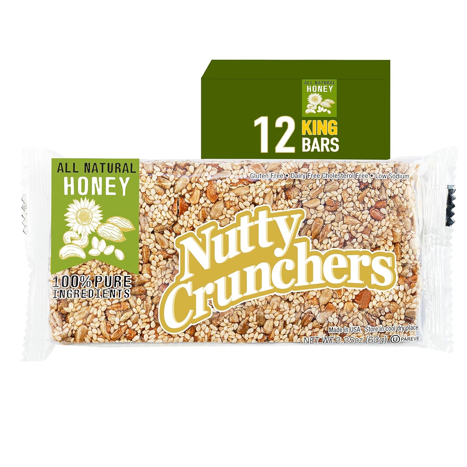 Nutty Crunchers Barras grandes de ingredientes naturales (mezcla de miel, 12 barras King por caja)