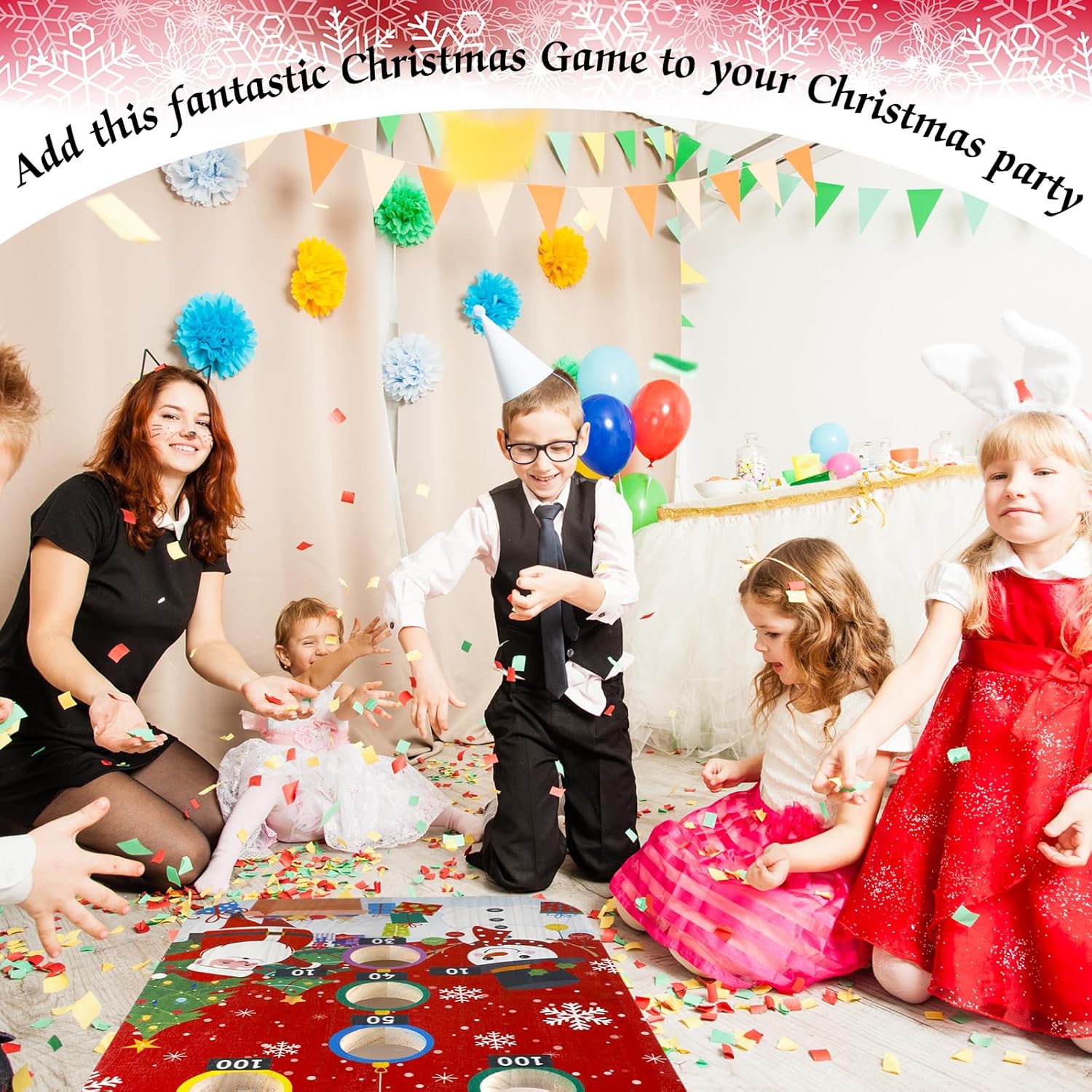 Juego grande de lanzamiento de bolsas de frijoles de Navidad (incluye 6 bolsas, rojo verde) recuerdo de fiesta de Navidad para niños y adultos,