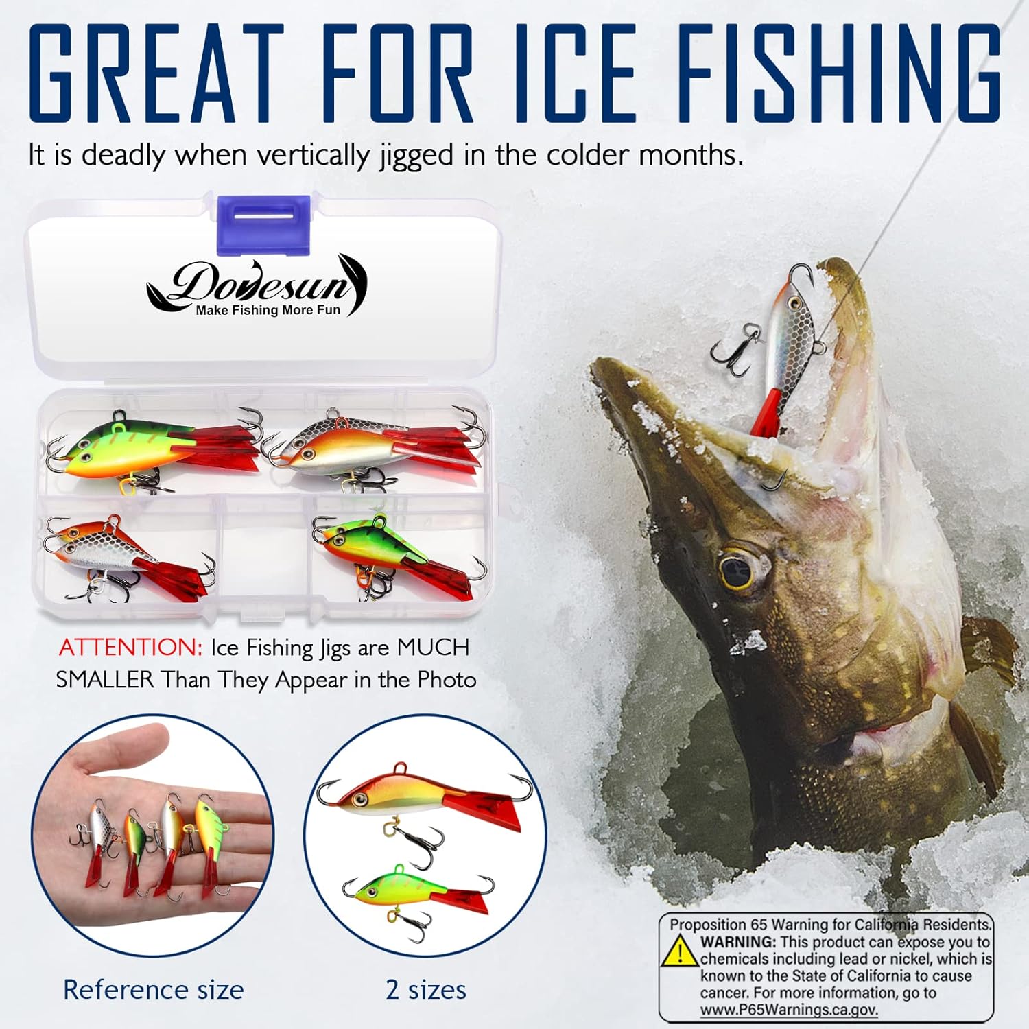 Dovesun Kit de plantillas de pesca en hielo, señuelos de pesca en hielo que brillan en la oscuridad, juego de plantillas de cebos suaves, anzuelos