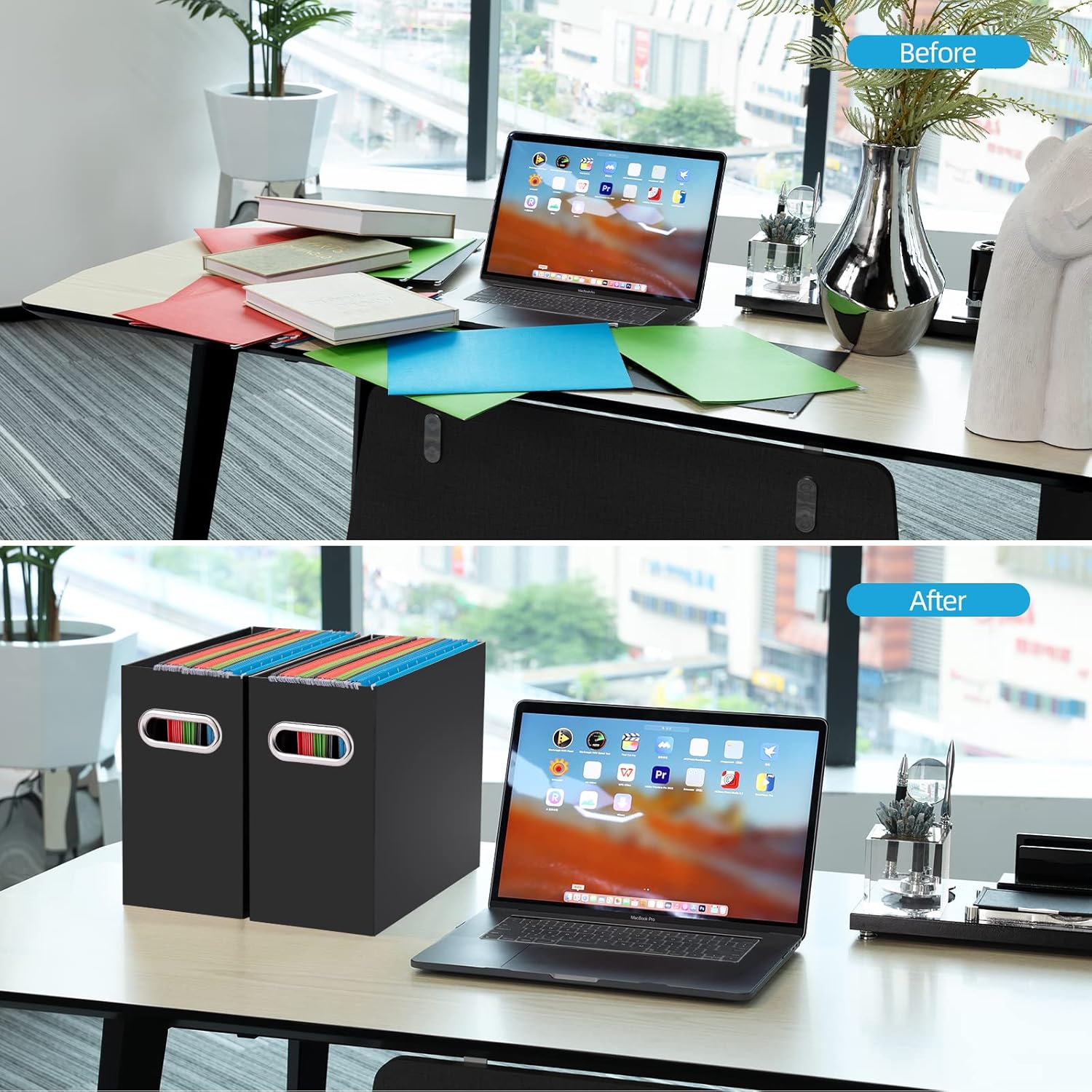 Oterri Organizador de archivos, caja de almacenamiento pequeña, organizador de carpetas de archivos de cartón, caja de archivos plegable,