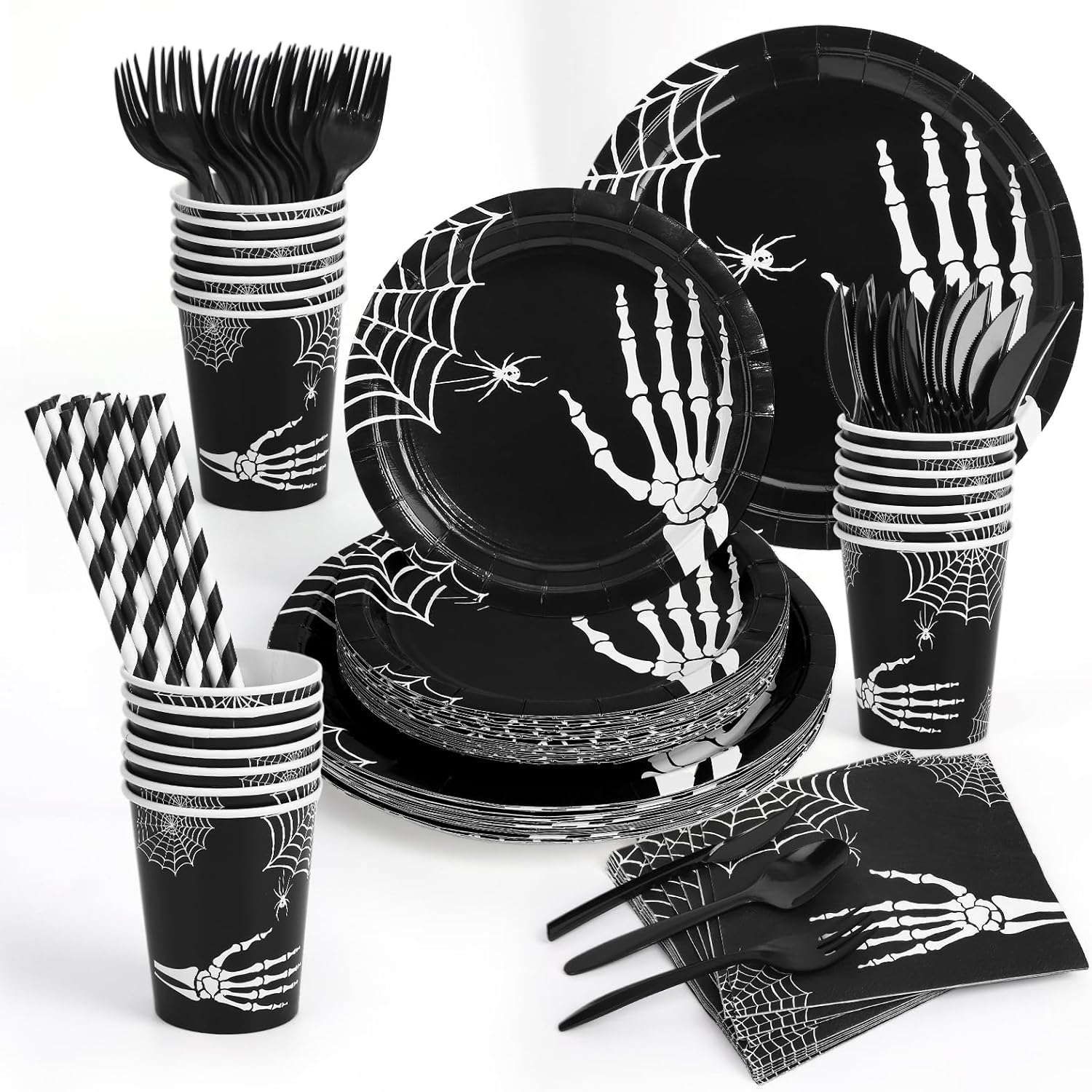 Suministros para fiesta de Halloween, decoraciones de fiesta de Halloween, el juego de vajilla de Halloween incluye platos llanos, platos de postre,