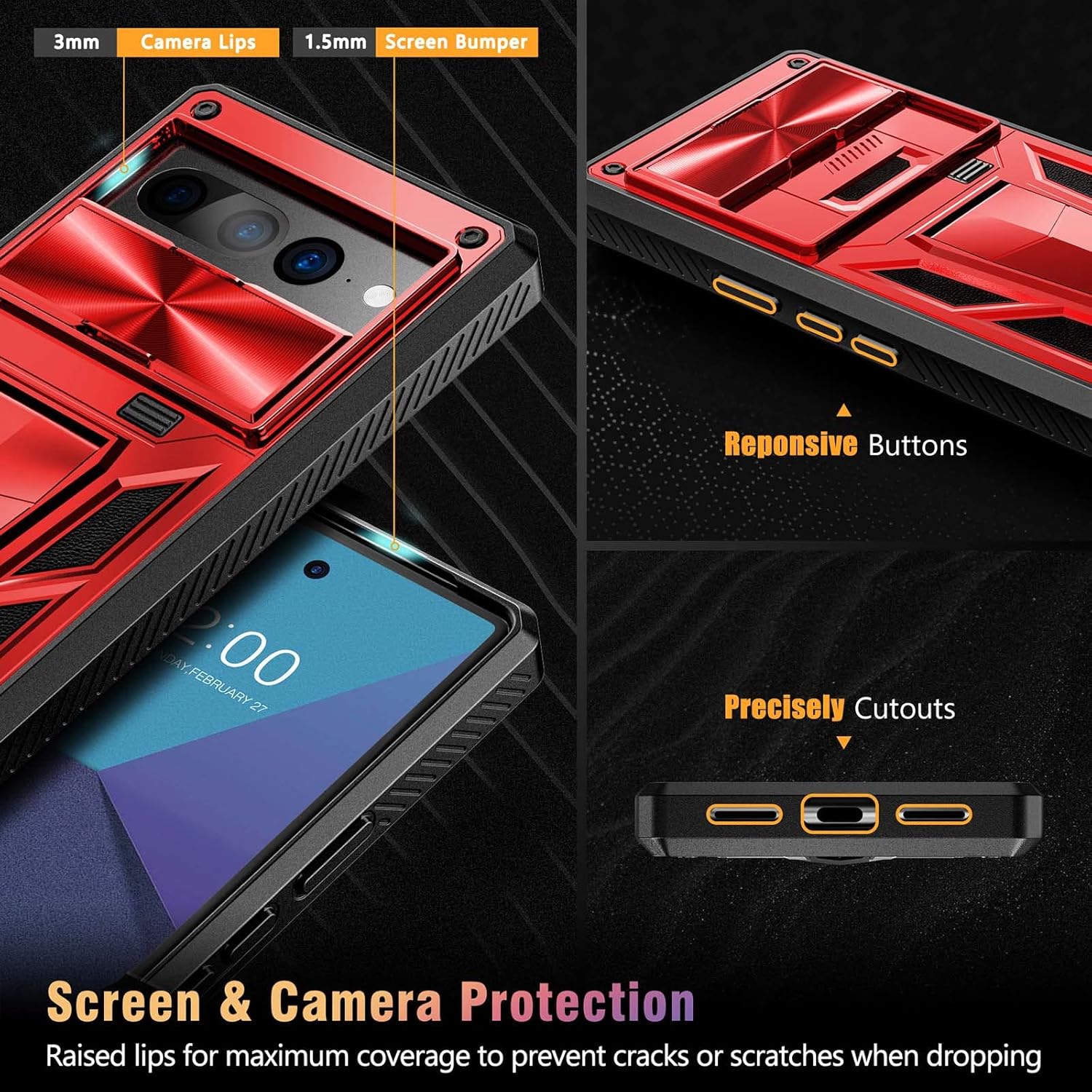 Funda de la serie Military Armor diseñada para Google Pixel 7 Pro (2022), color rojo (patente pendiente)